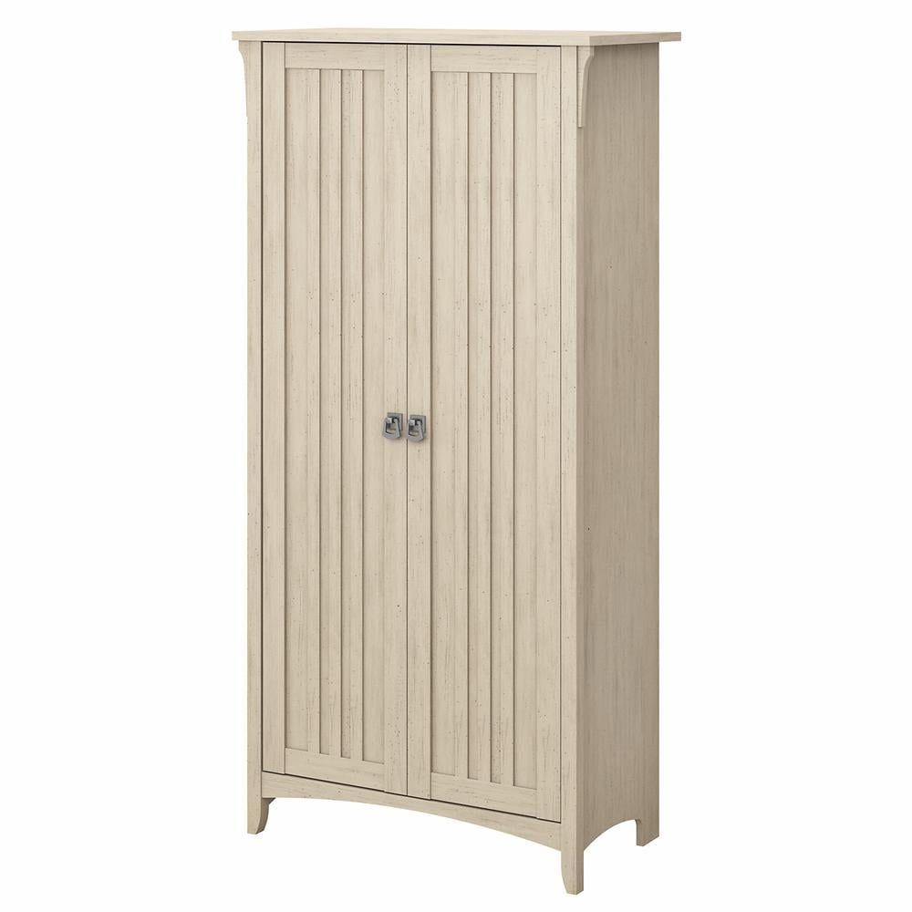 Antique White Tall Wooden Kitchen Pantry Cabinet with Hinged Doors