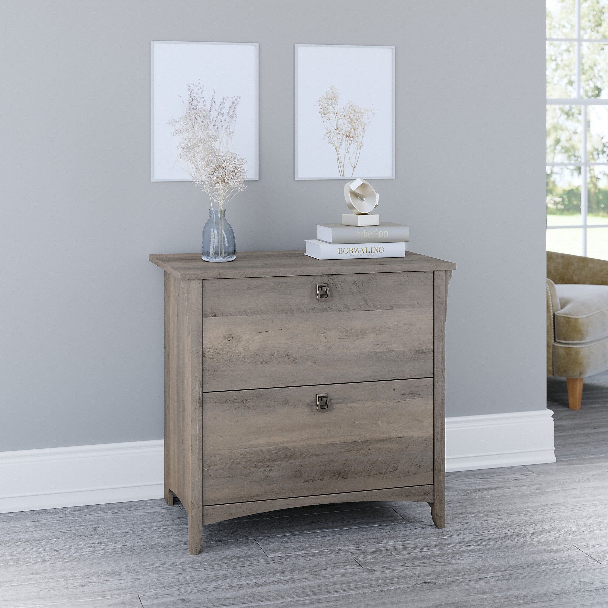 Driftwood Gray 2-Drawer Lateral File Cabinet with Tapered Legs