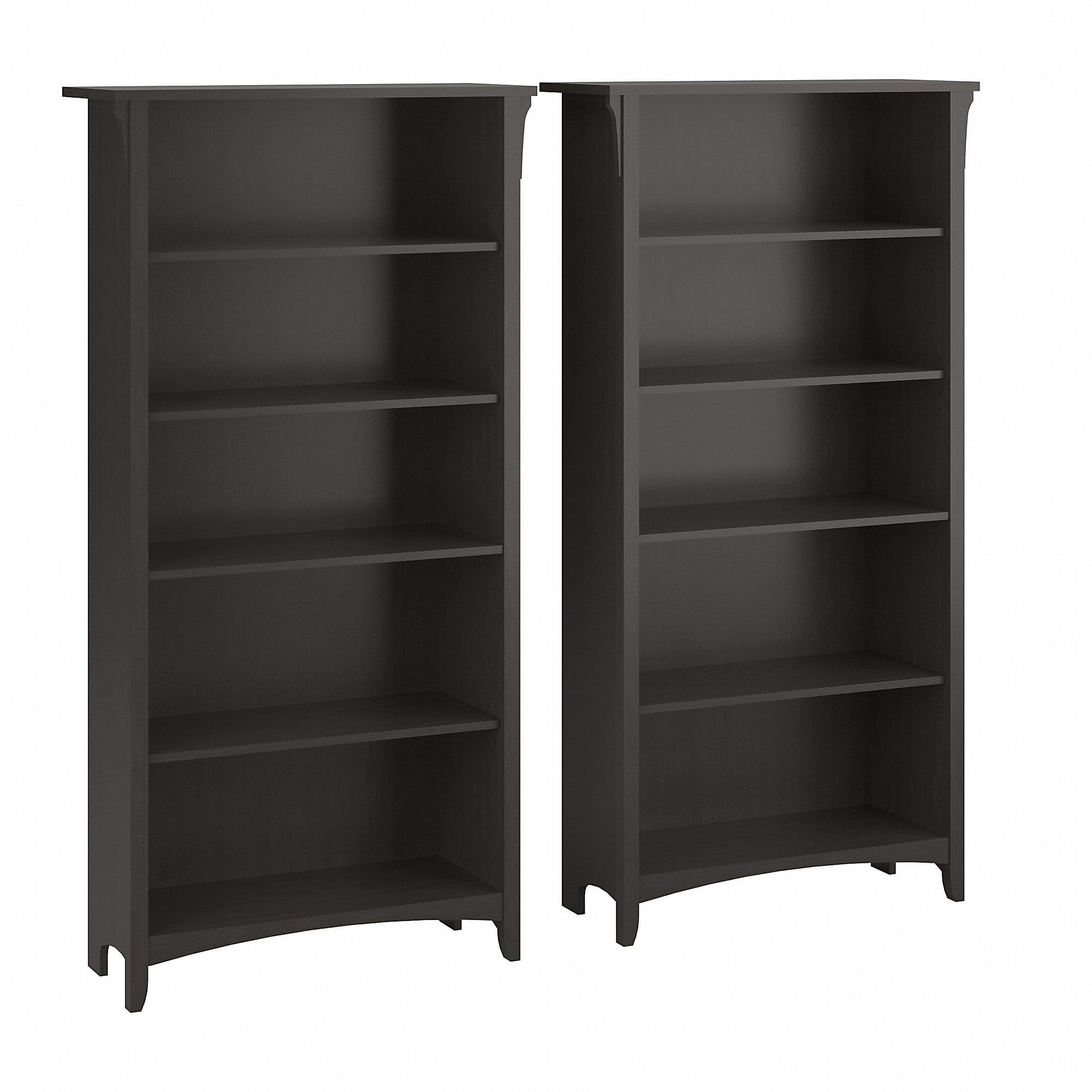 Vintage Black Adjustable 5-Shelf Wood Bookcase Pair