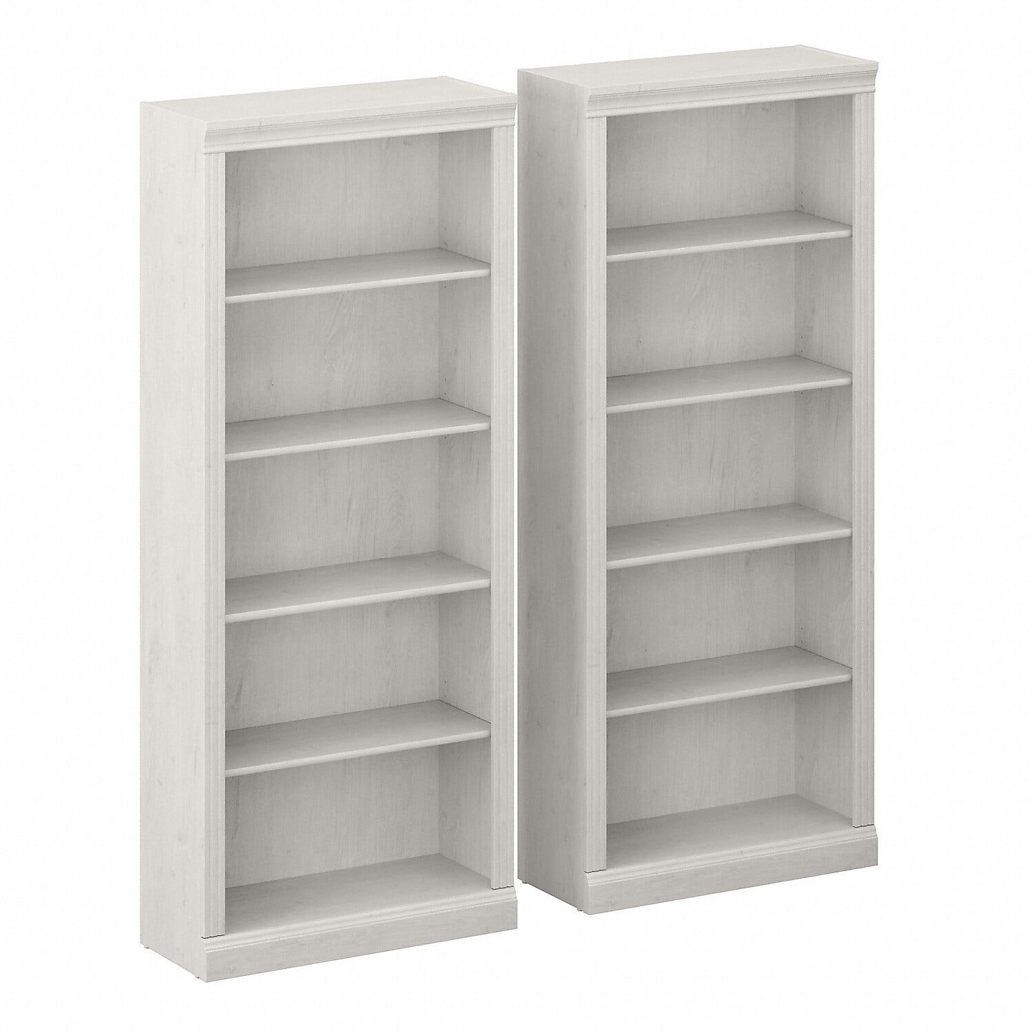 Linen White Oak Tall 5-Shelf Adjustable Bookcase Set