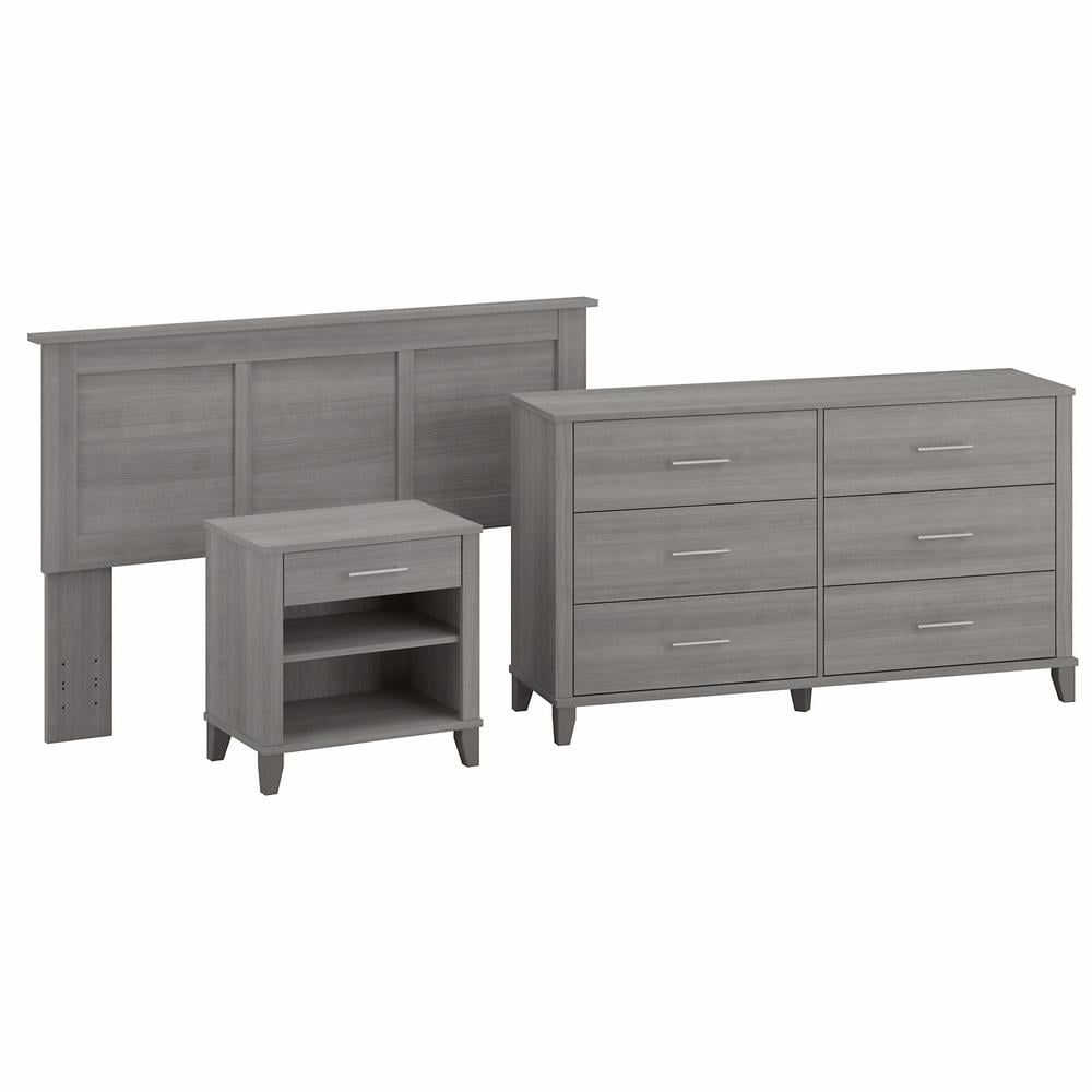 Platinum Gray Wood Queen Bedroom Set with Headboard, Dresser, Nightstand