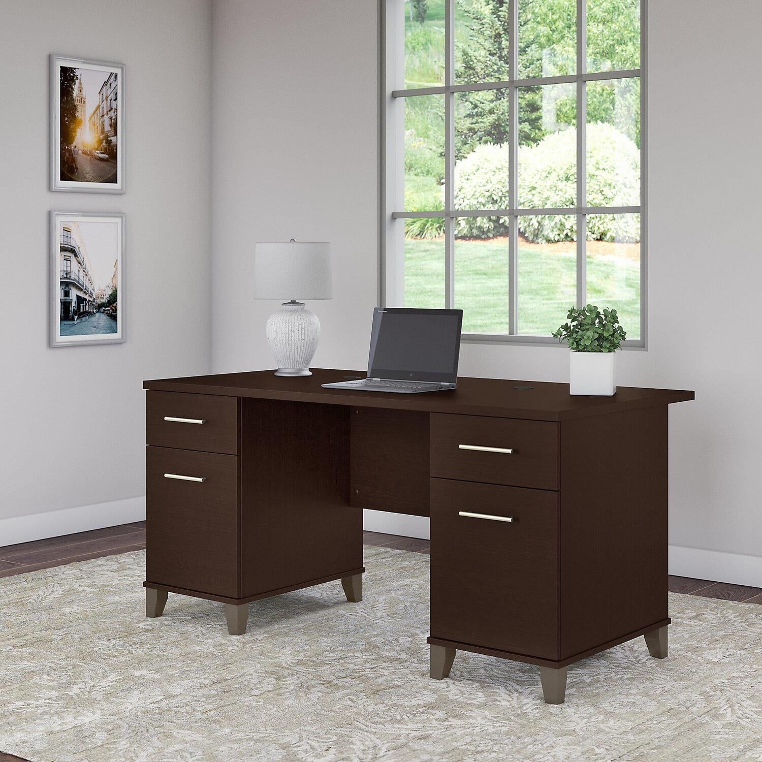 Somerset Executive Gray Office Desk with Storage Drawers