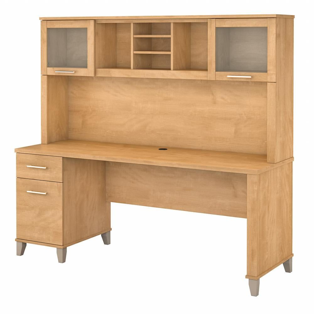 Maple Cross Adjustable Height Office Desk with Hutch and Drawers