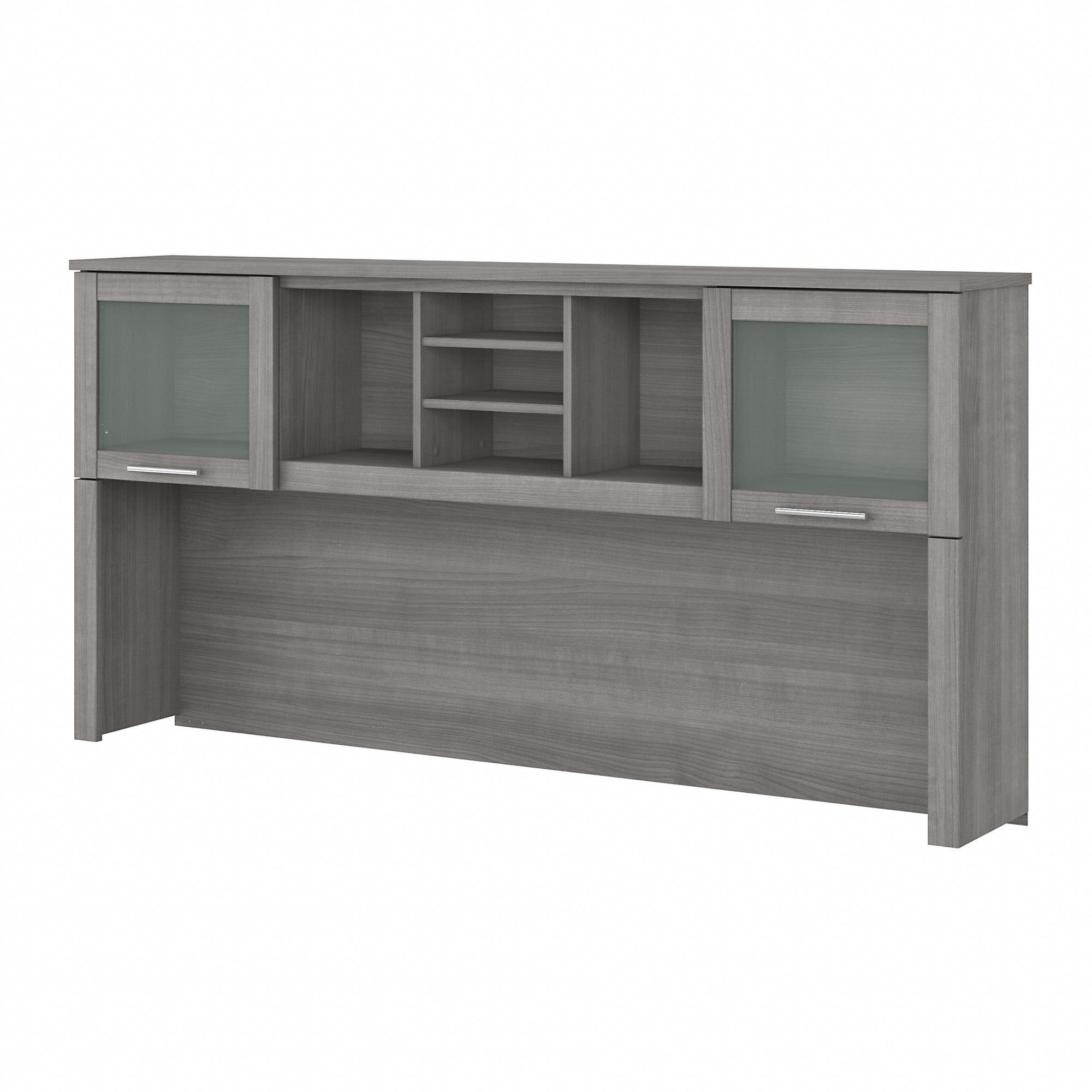 Platinum Gray Transitional Desk Hutch with Frosted Glass Doors