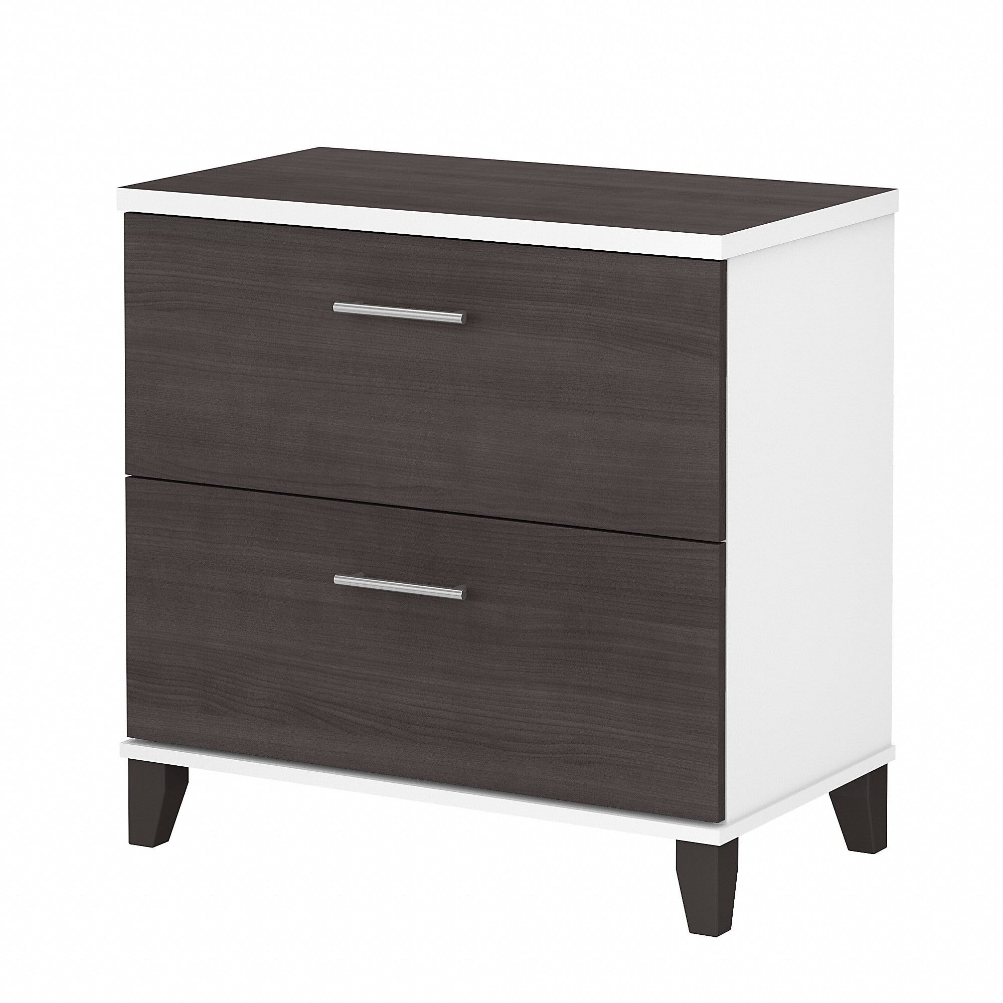 White and Storm Gray Laminated Wood 2 Drawer Lateral Filing Cabinet