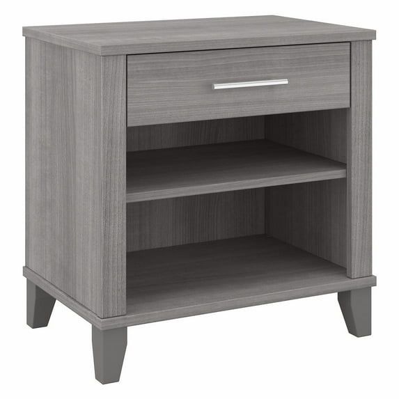 Platinum Gray Engineered Wood Nightstand with Drawer and Shelves