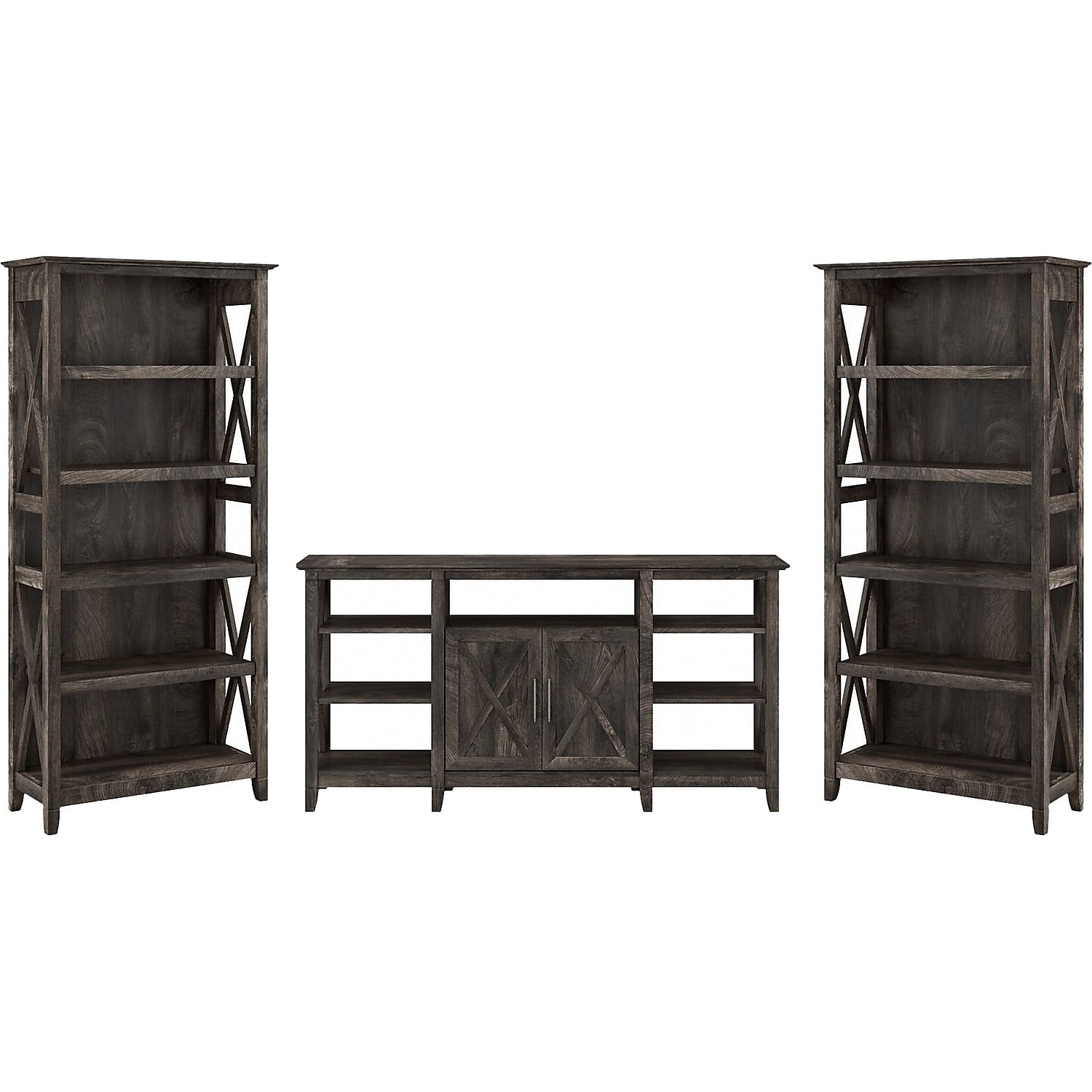 Coastal Retreat Dark Gray Hickory TV Stand and Bookcase Set