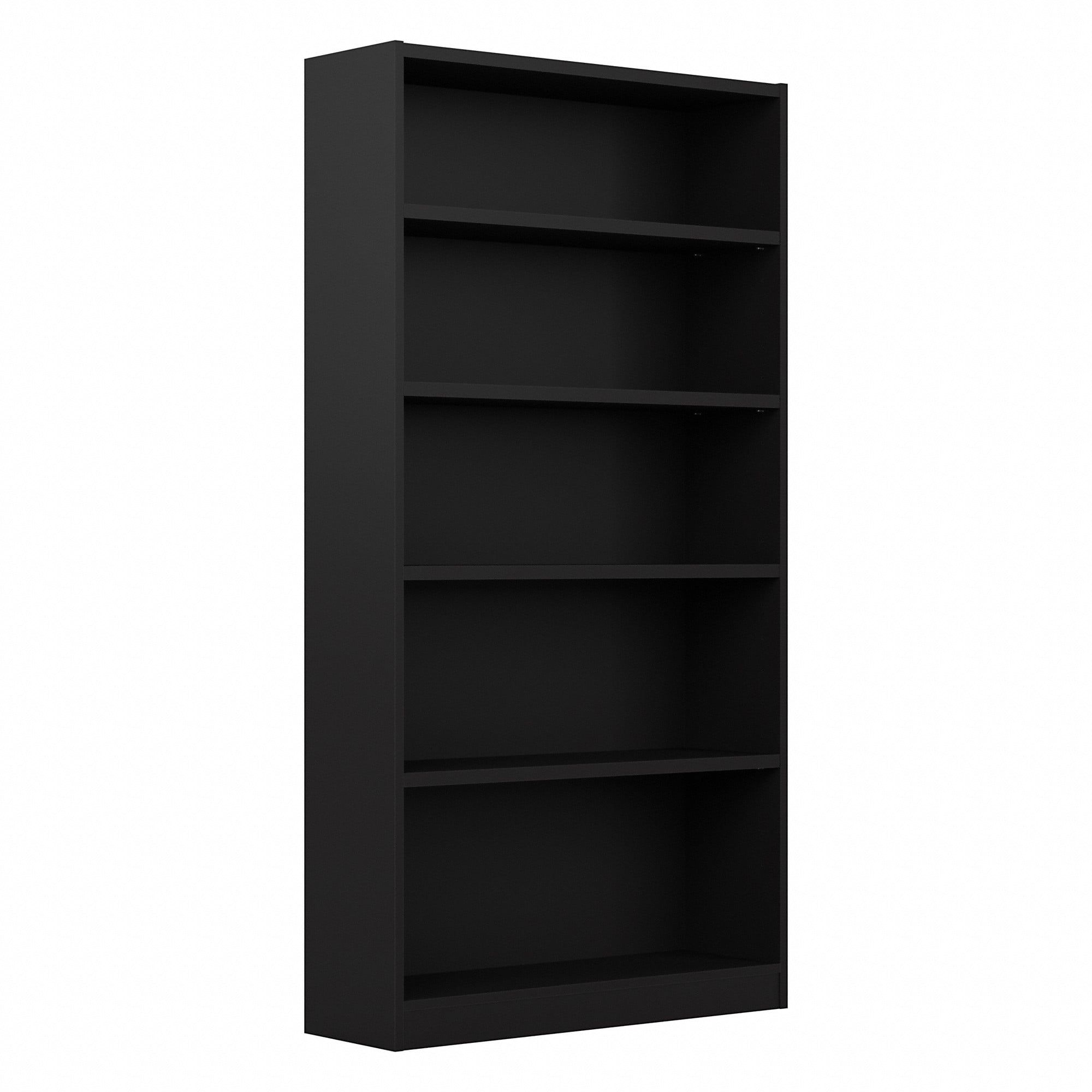 Contemporary Black Wood Adjustable 5-Shelf Bookcase