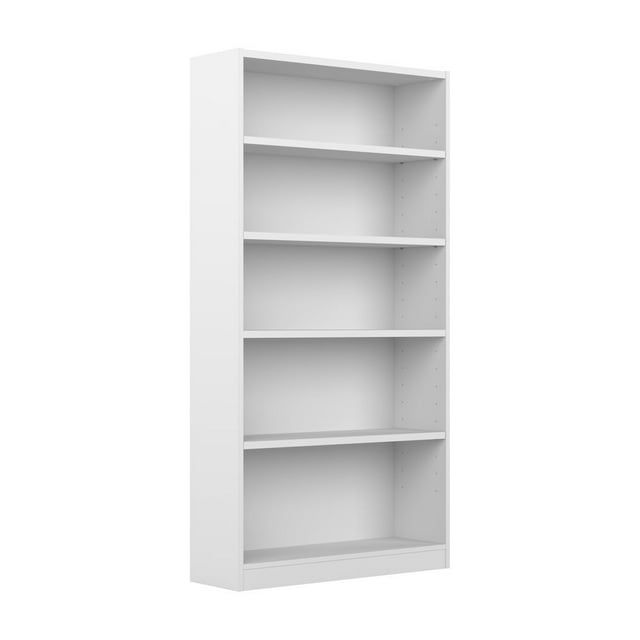 Adjustable Pure White Contemporary 5-Shelf Bookcase