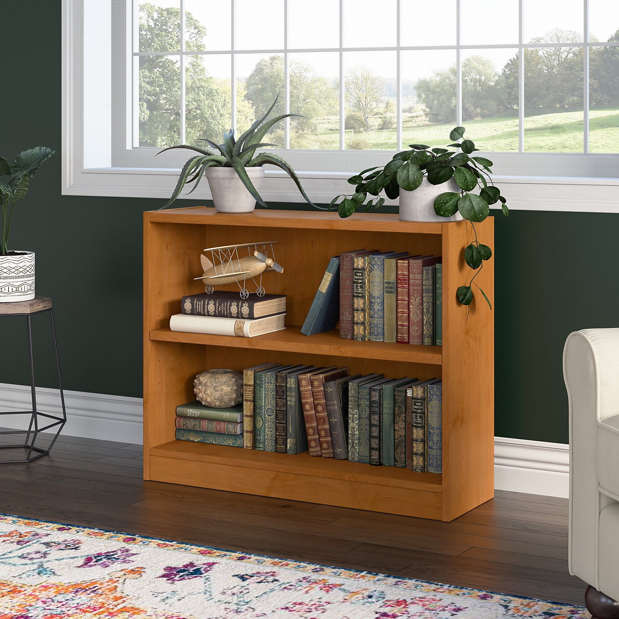 Adjustable Contemporary Cherry Wood 2-Shelf Bookcase