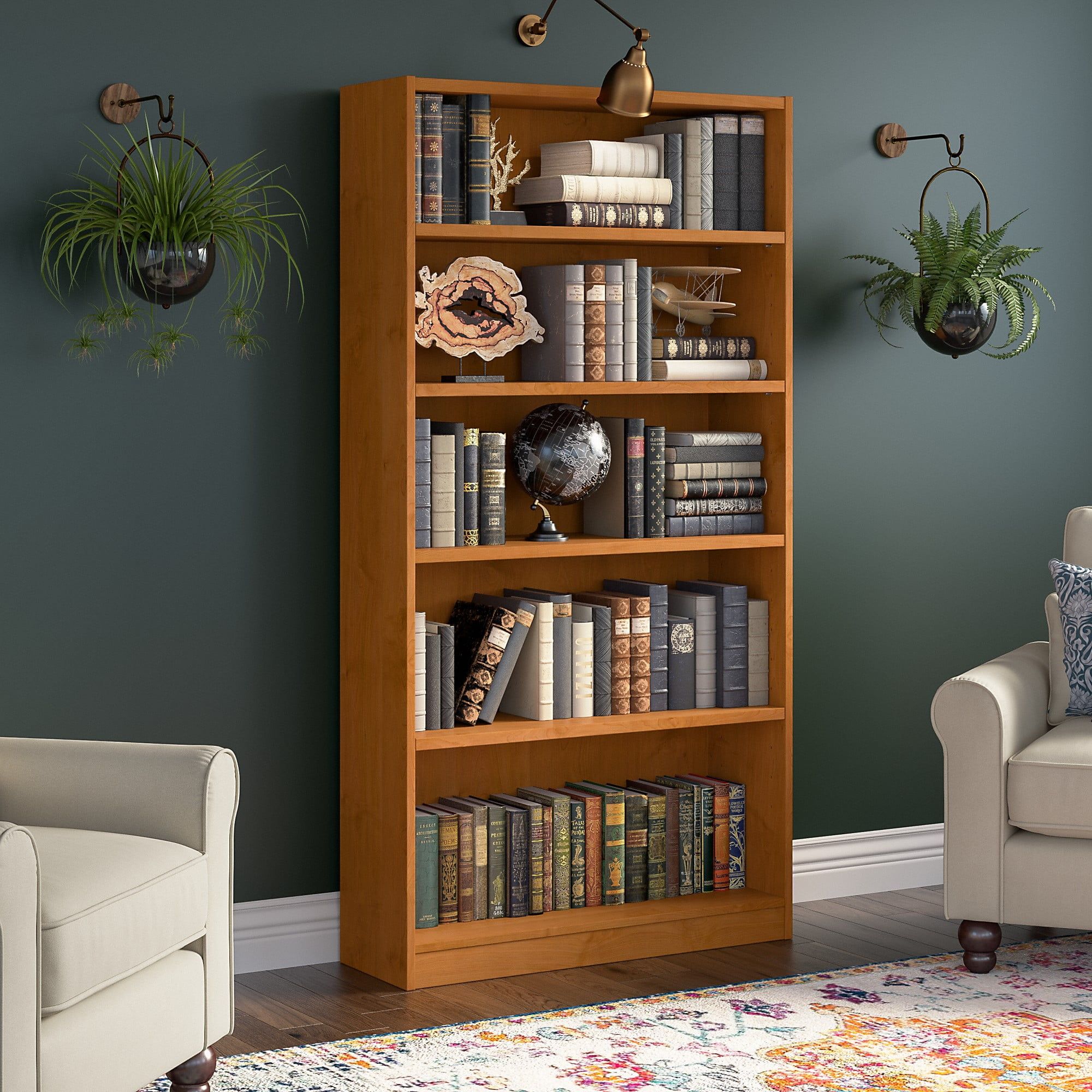 Natural Cherry Adjustable 5-Shelf Tall Bookcase