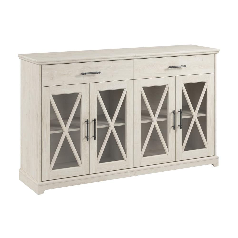 Lennox Linen White Oak Buffet Cabinet with Glass Doors