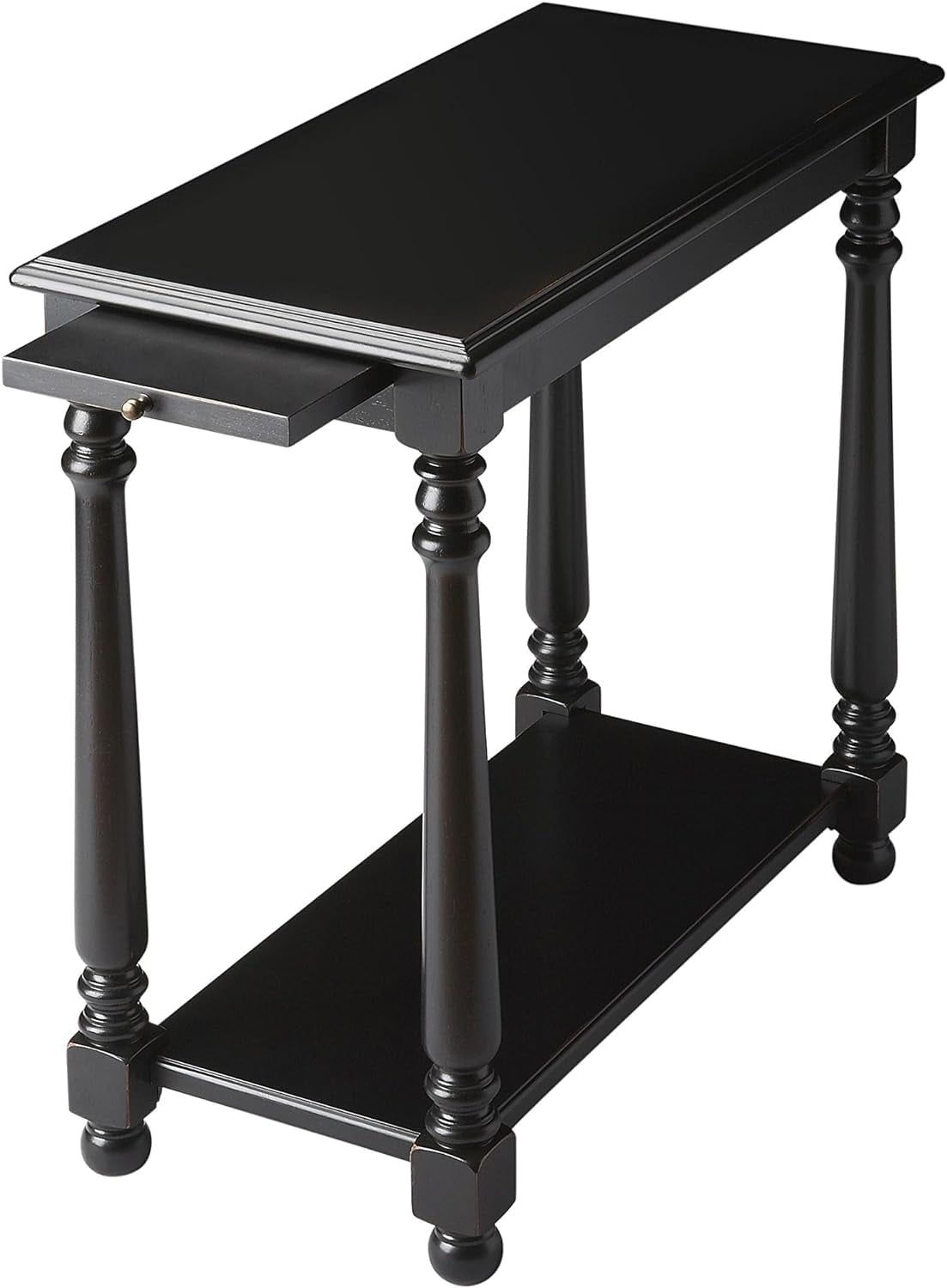 Devane Black Licorice Chairside Table with Pullout Shelf