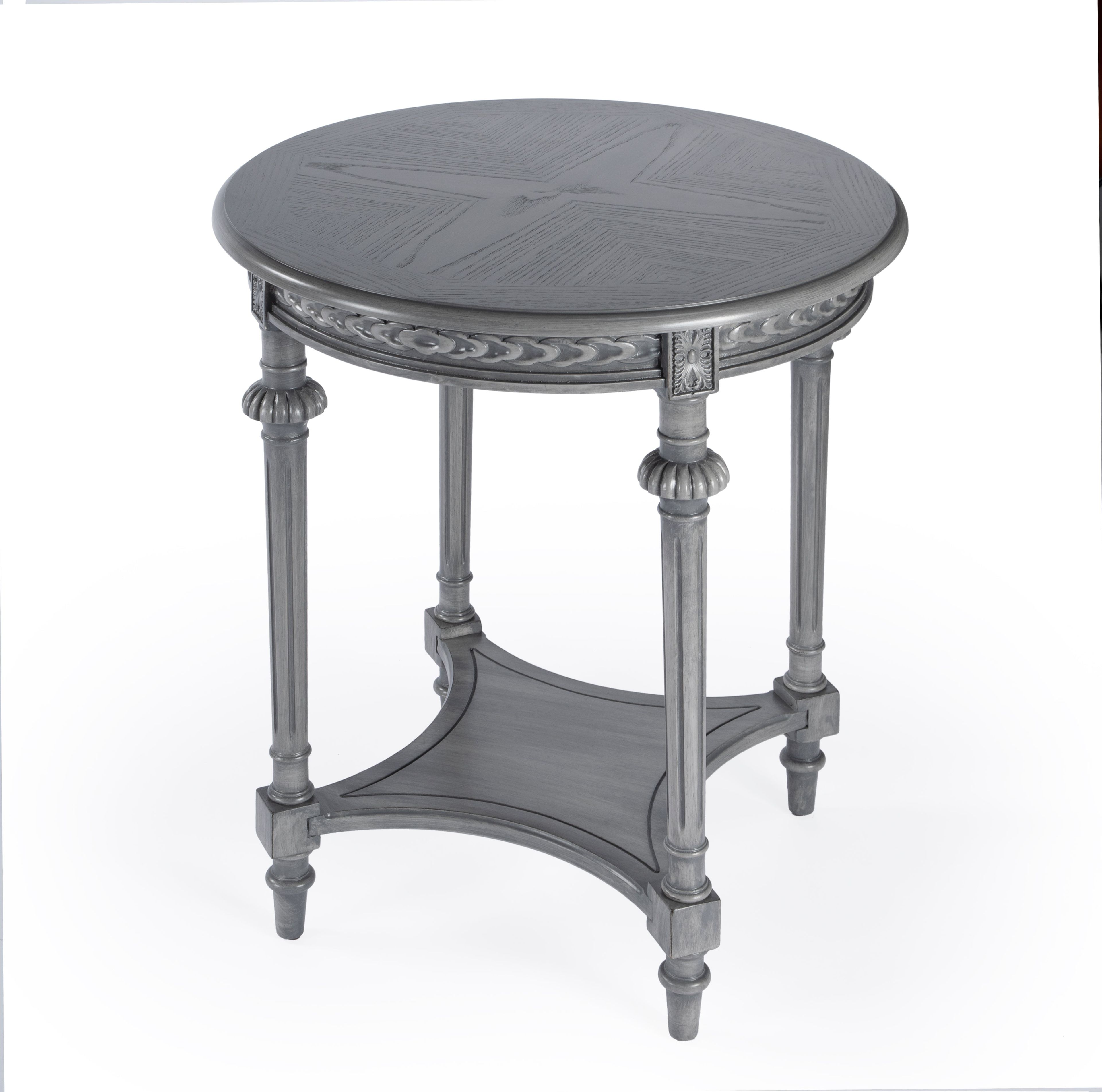 Hellinger Elegant Round Gray Wood Lamp Table with Shelf