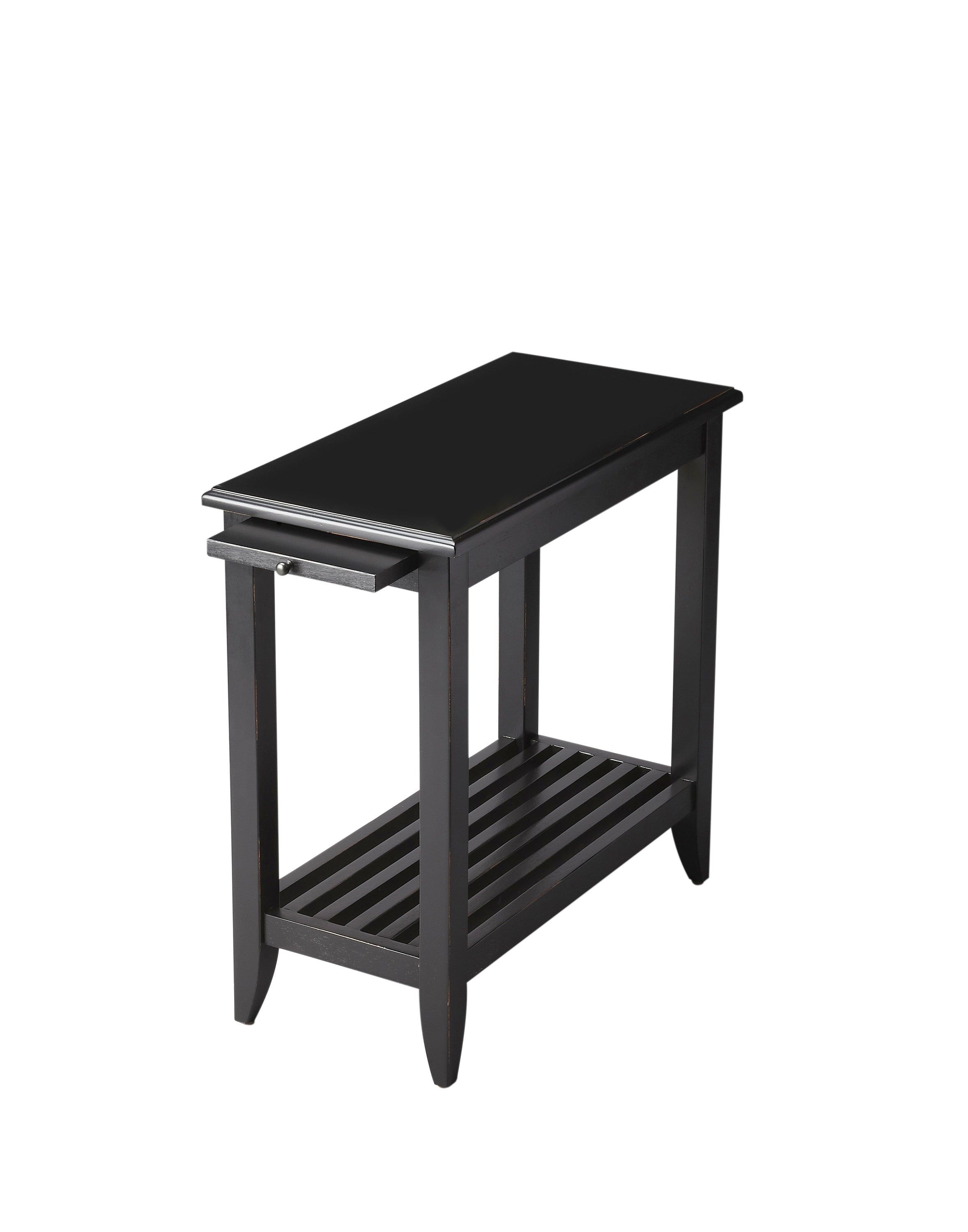 Irvine Black Licorice Chairside Table with Pull-Out Shelf