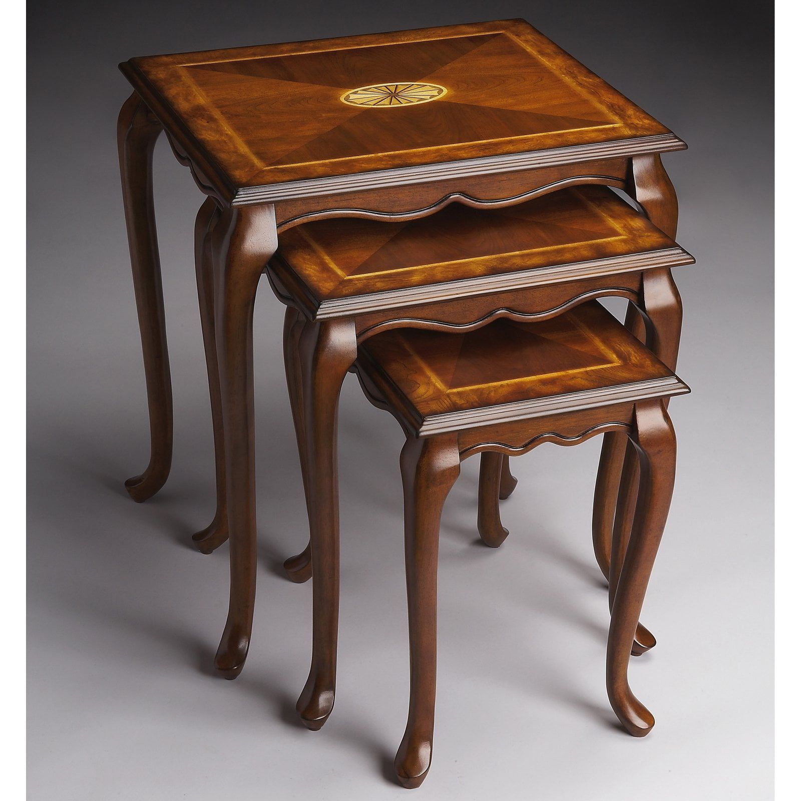 Olive Ash Burl and Cherry Wood Nesting Tables Set