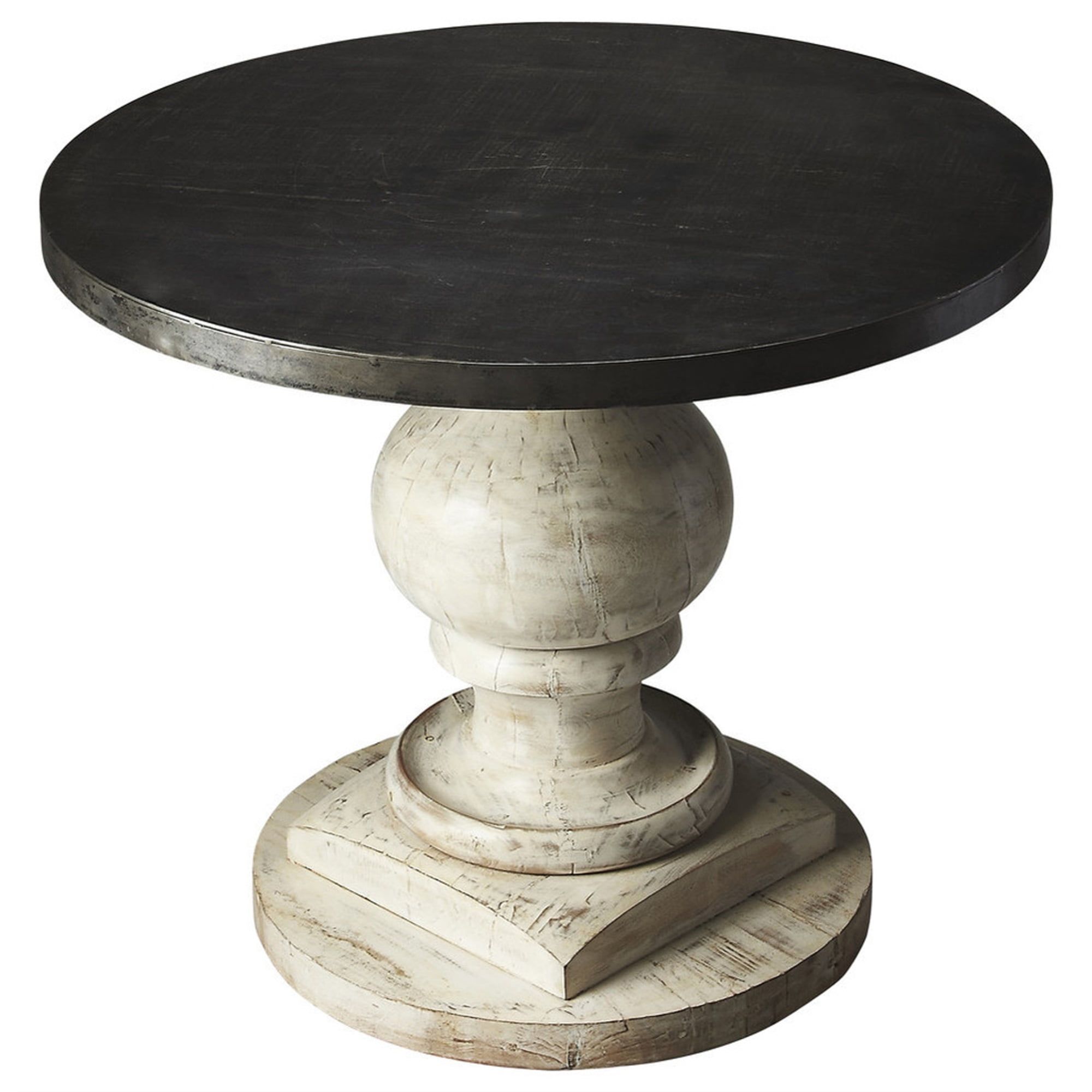 Round Black Metal and White Wood Foyer Table