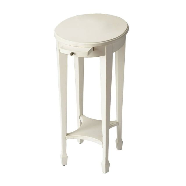 Cottage White Birch Veneer Accent Table with Pull-Out Shelf