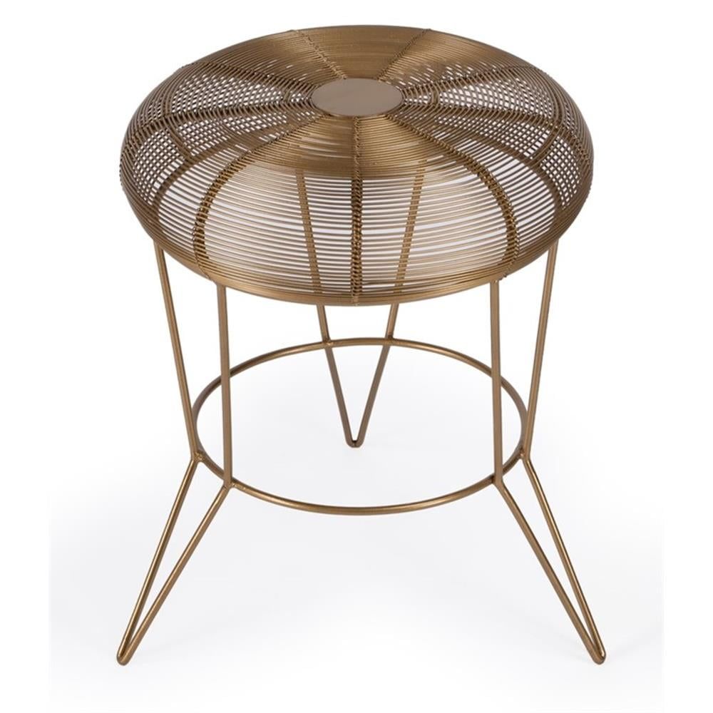 Modern Gold Round Metal Accent Table with Hairpin Legs