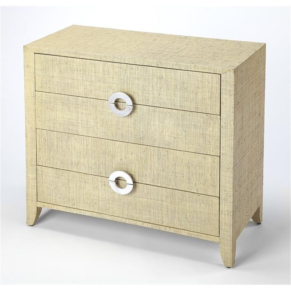 Amelle Coastal Beige Raffia 4-Drawer Accent Chest