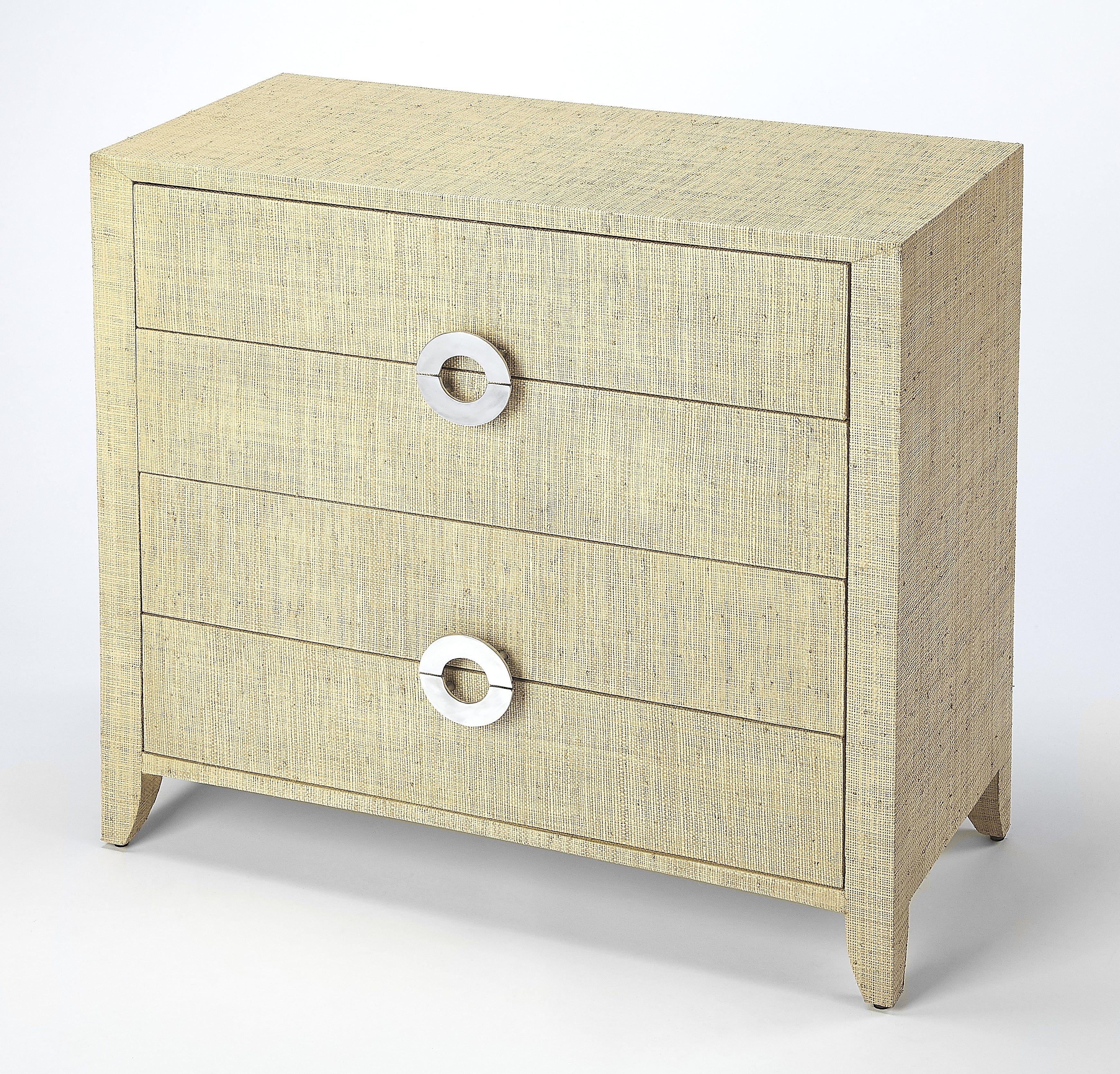 Amelle Coastal Beige Raffia 4-Drawer Accent Chest