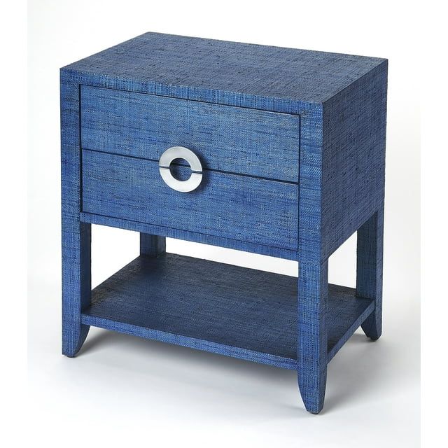 Amelle Blue Raffia 2-Drawer Nightstand with Silver Pulls