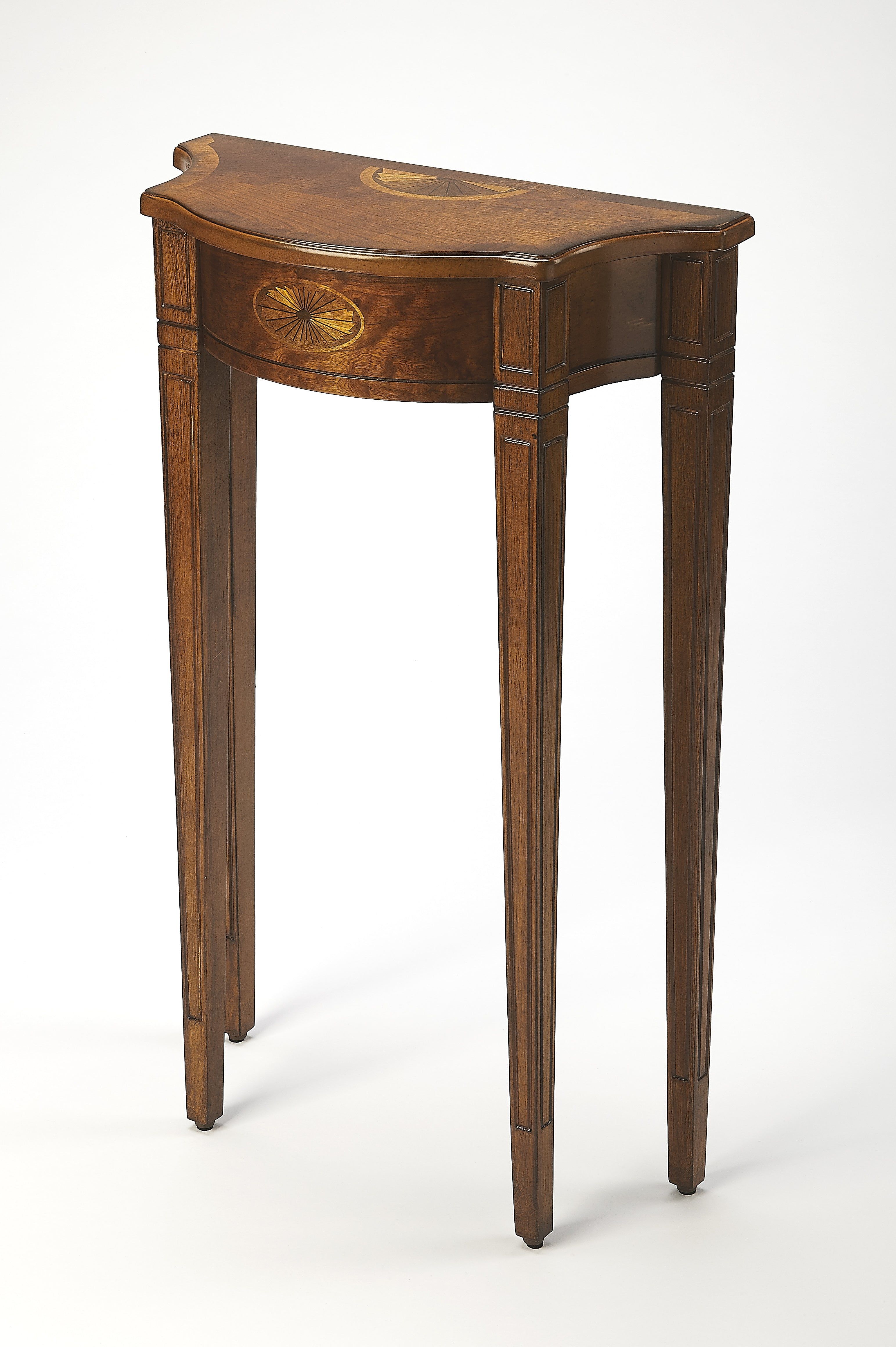 Olive Ash Burl Demilune Console Table with Walnut Veneer