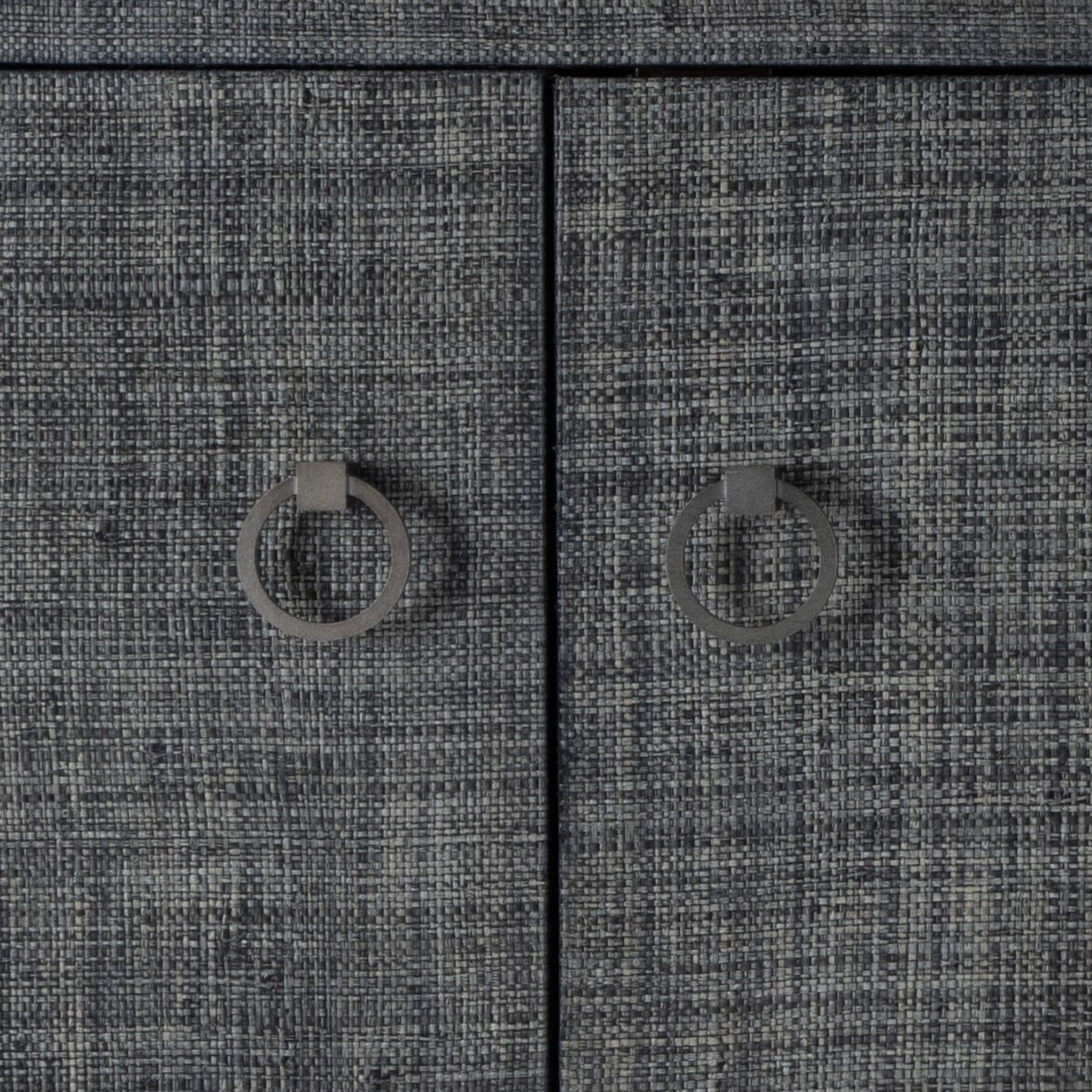 Charcoal Gray Raffia Wrapped 70" Sideboard with Brass Ring Pulls