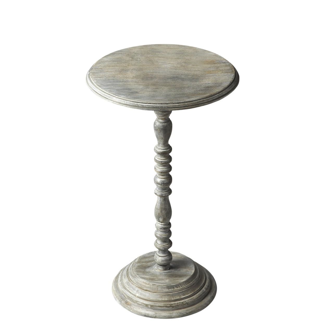 Dani Round Solid Mango Wood Pedestal Side Table - Gray