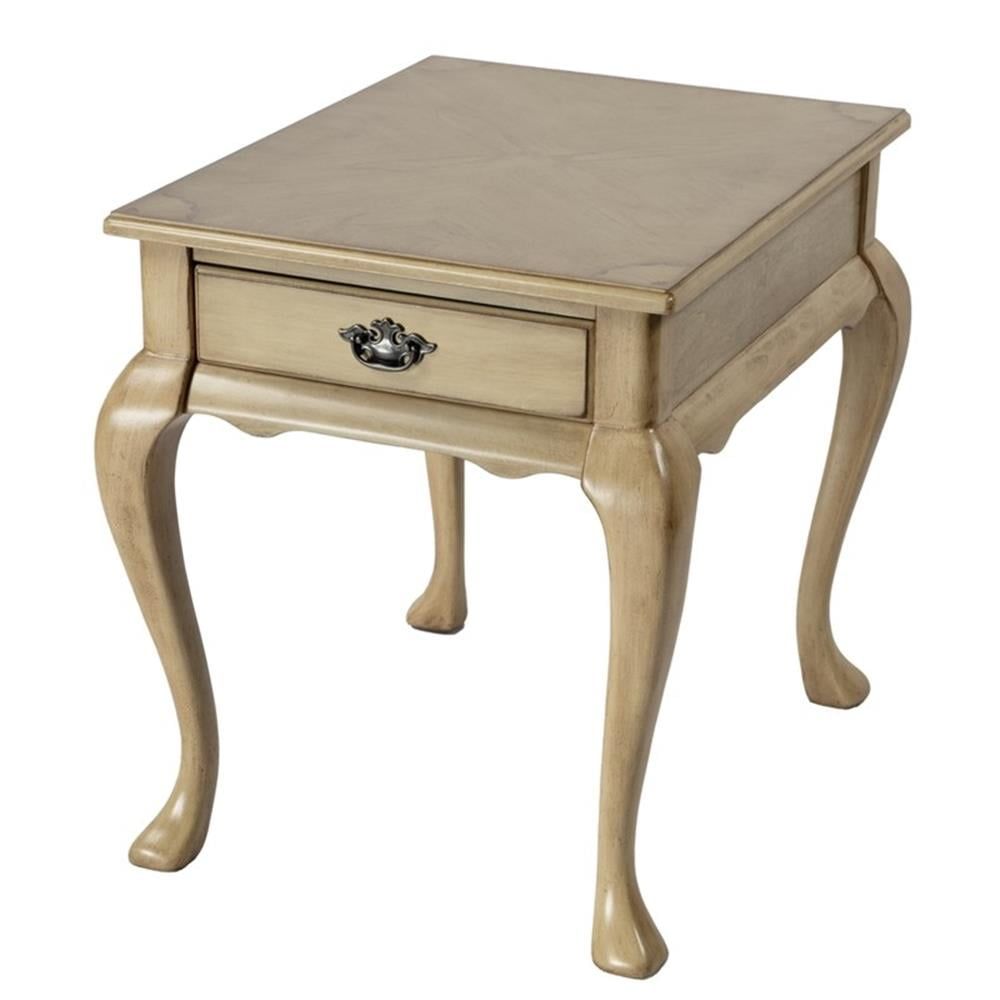 Antique Beige Traditional Wood End Table with Storage