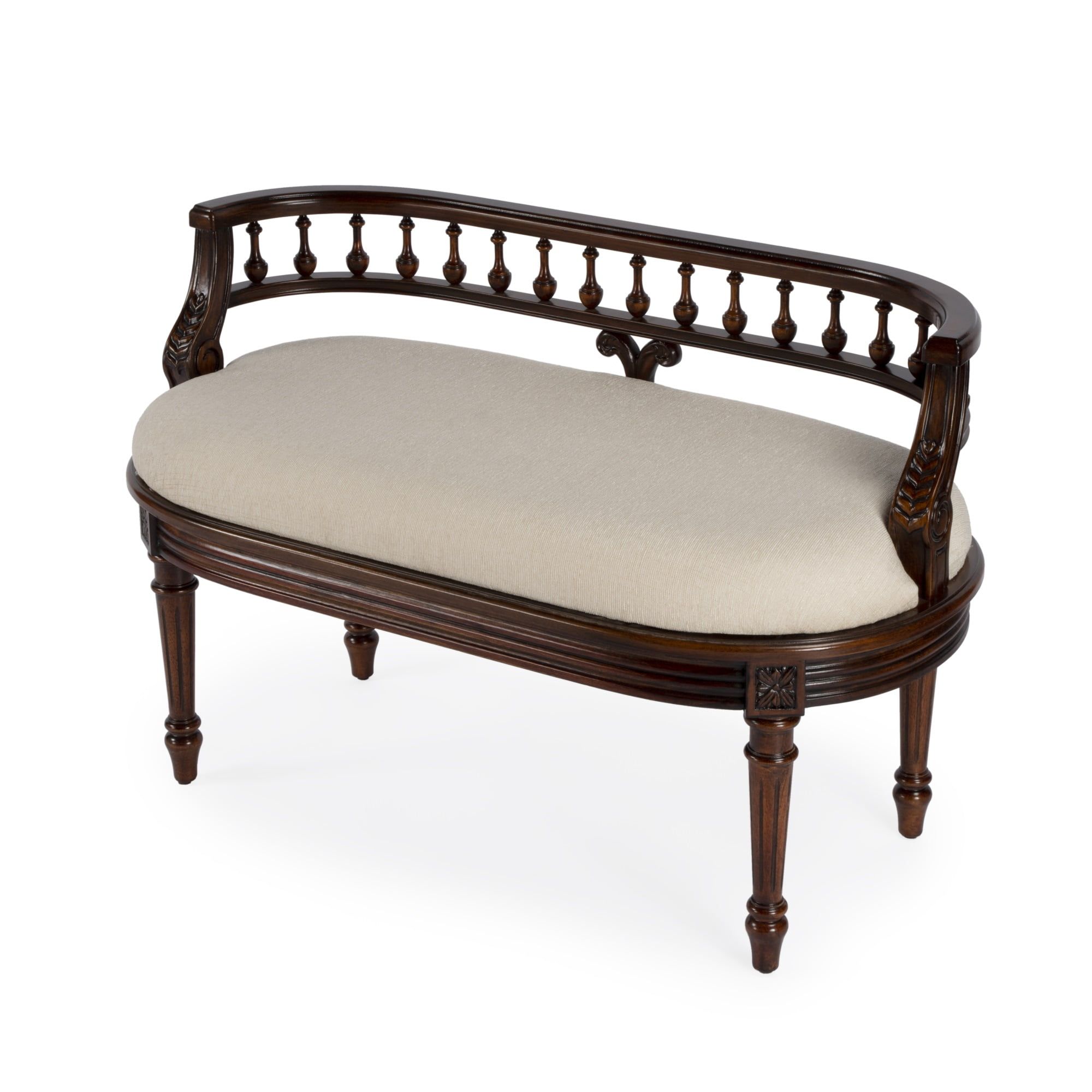 Hathaway 37" Dark Cherry Upholstered Bench with Cream Cushion