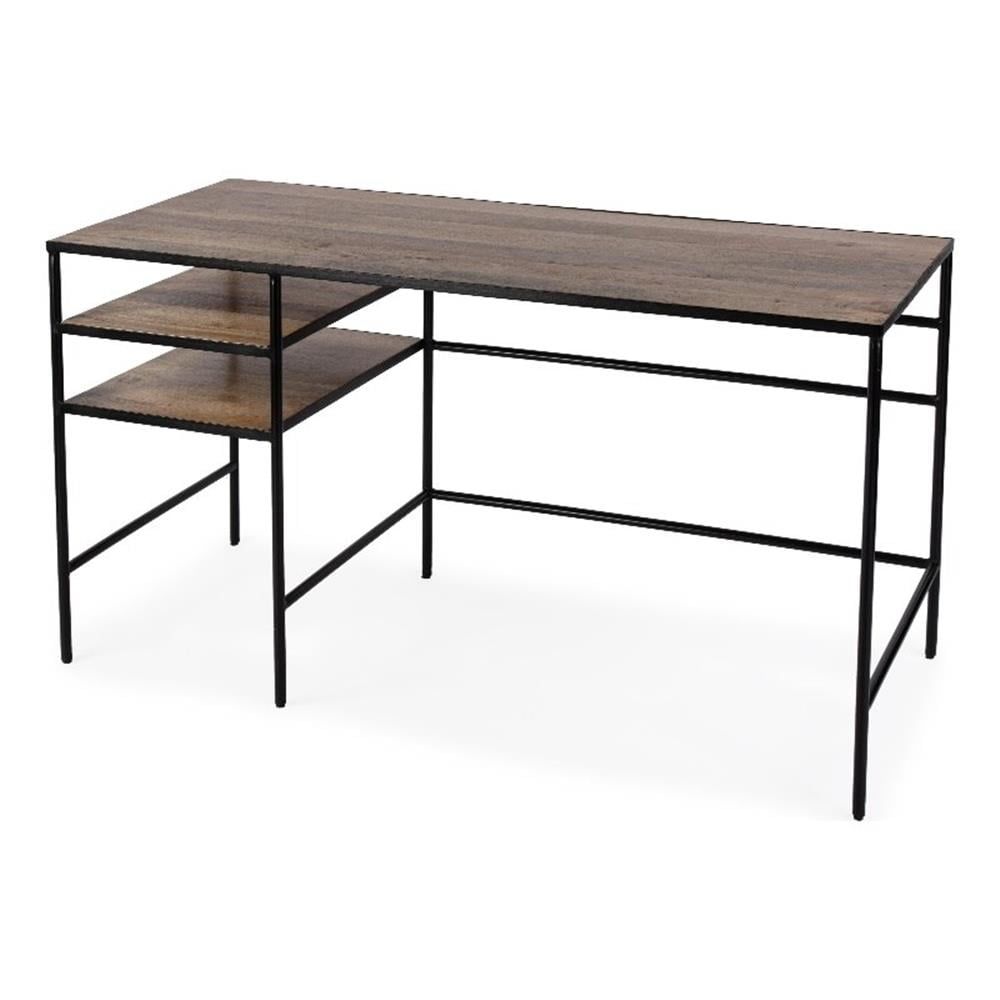 Jensen 55" Natural Mango Wood and Black Iron Home Office Desk