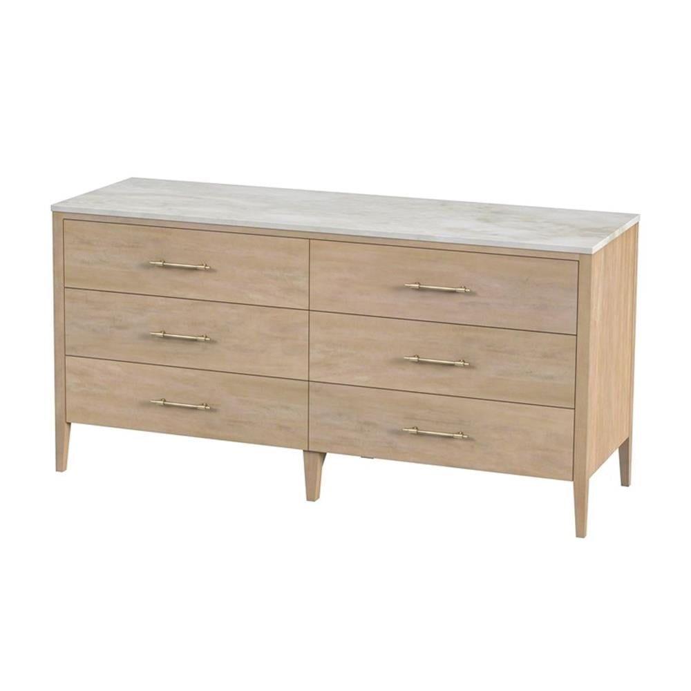 Mayfair Light Beige Wood and Marble Double Dresser