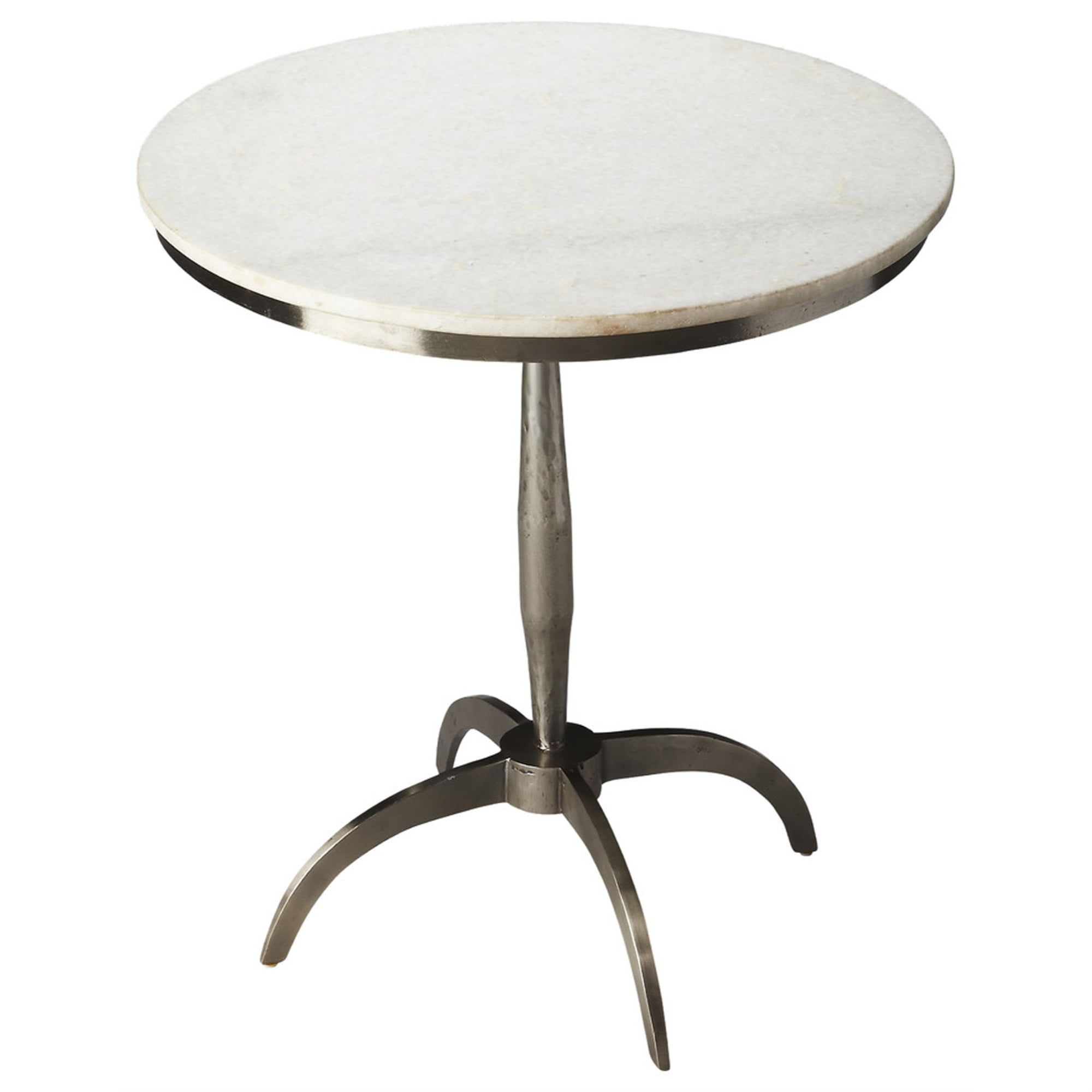 Petite White Marble and Iron Round Accent Table