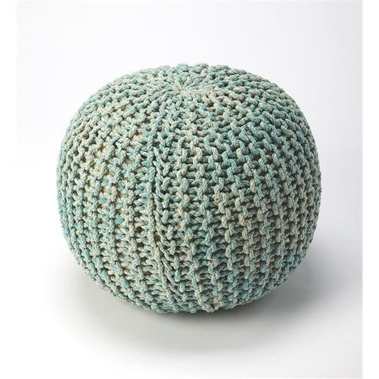 Green Woven Cotton Round Pouf with Storage