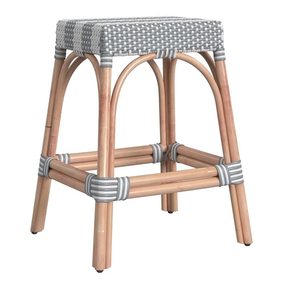 Gray and Natural Rattan 24.5" Backless Counter Stool