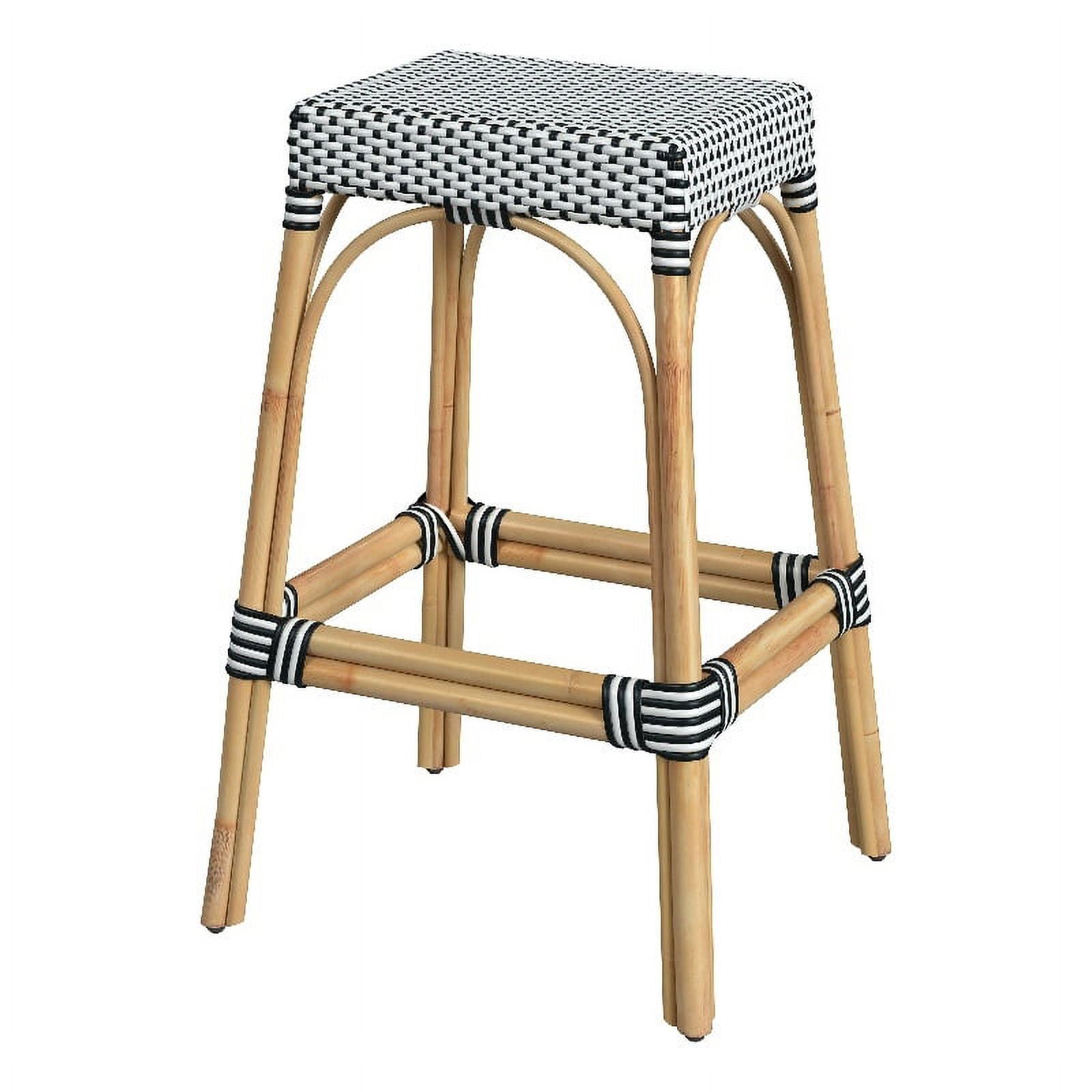 Coastal Transitional 30" White and Black Woven Rattan Bar Stool