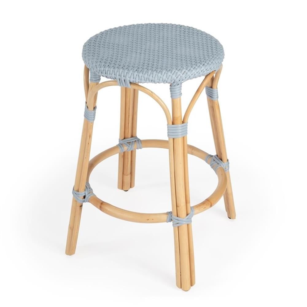 Tobias 24" Blue Rattan Backless Counter Stool