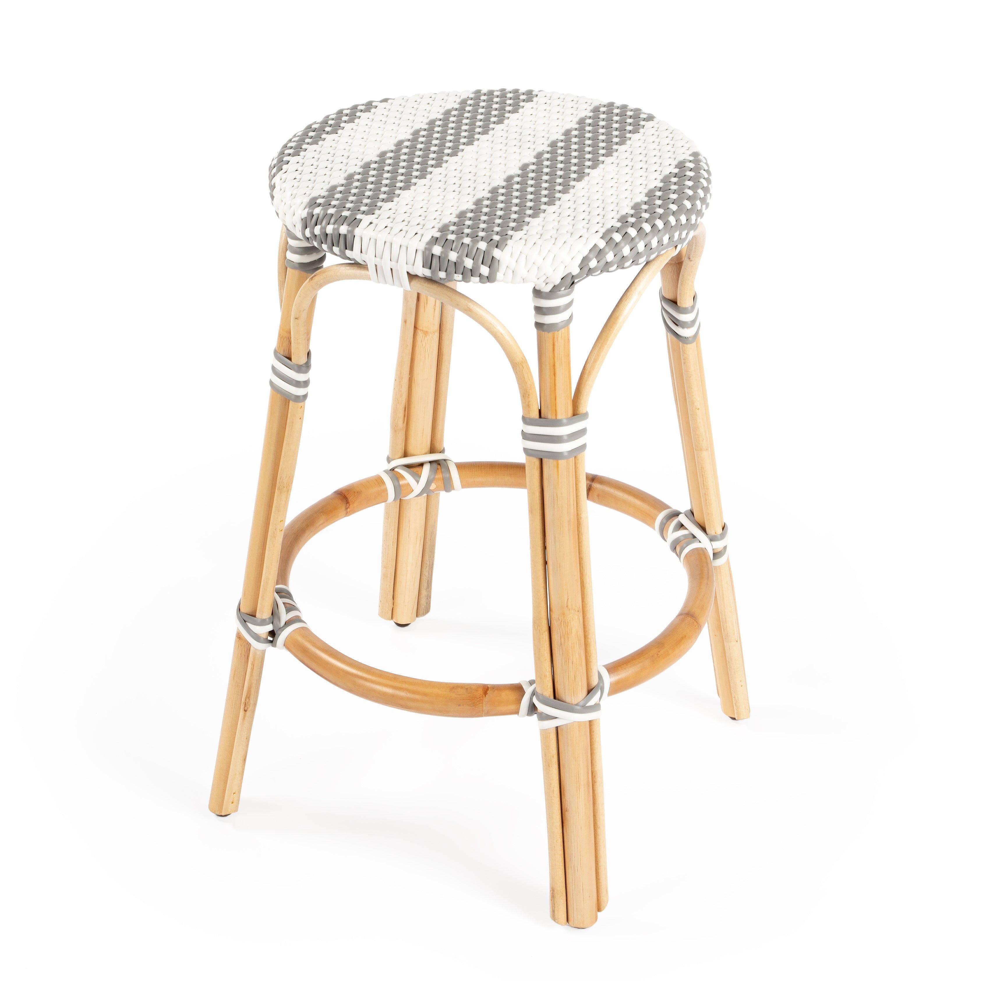 Tobias Grey & White Bent Rattan Coastal Counter Stool