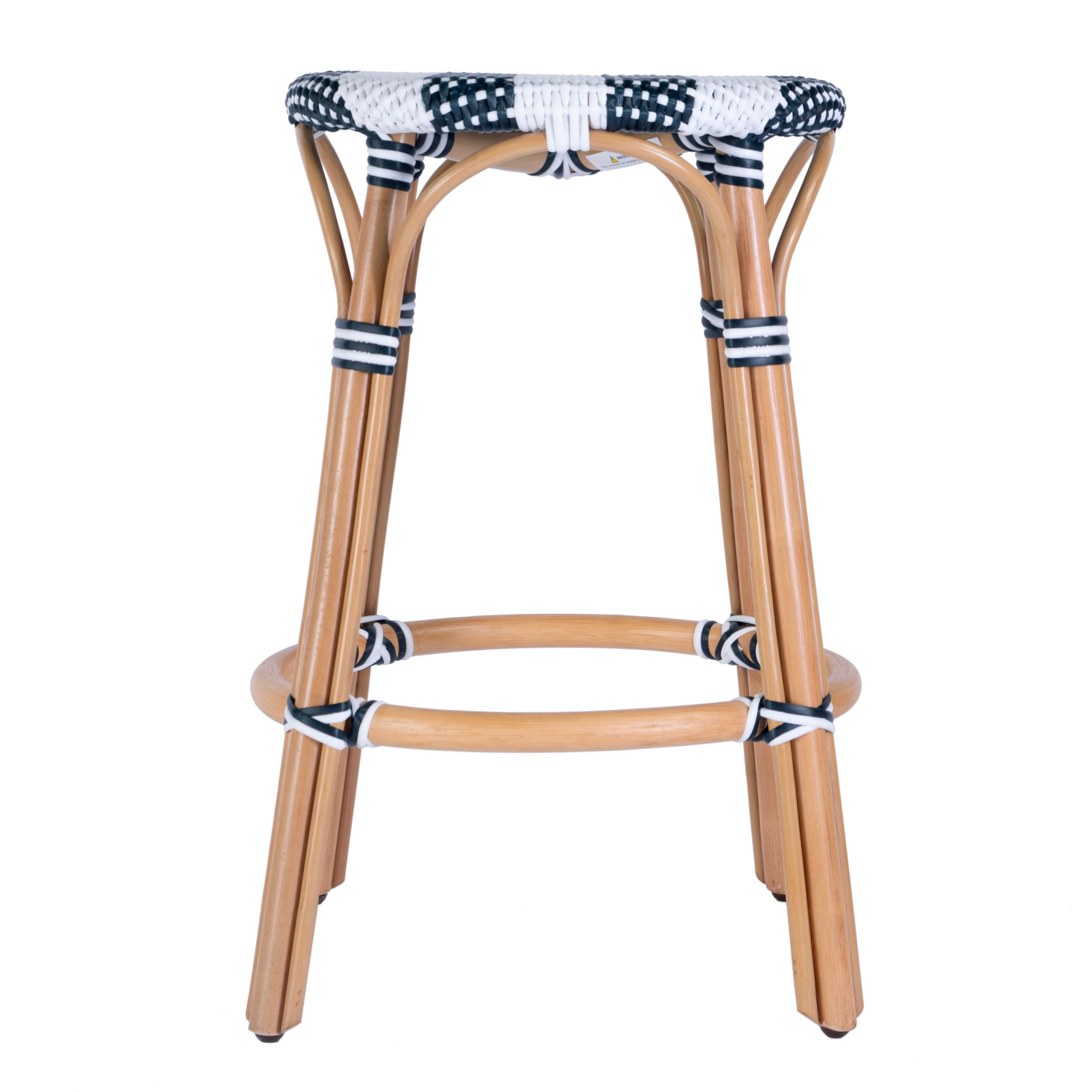 Coastal Charm Navy & White Woven Rattan Counter Stool