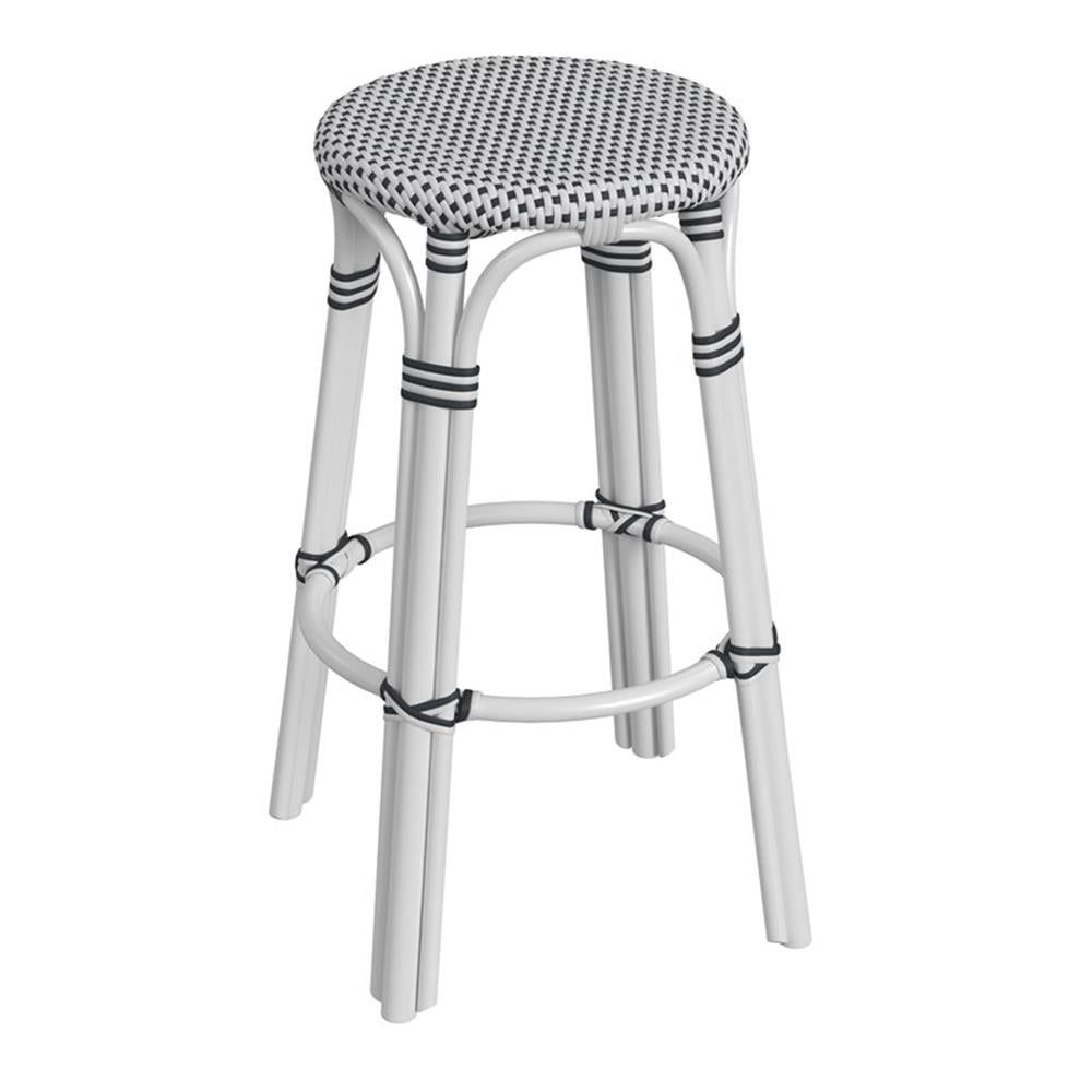 Coastal Charm 30" White and Black Dot Rattan Bar Stool