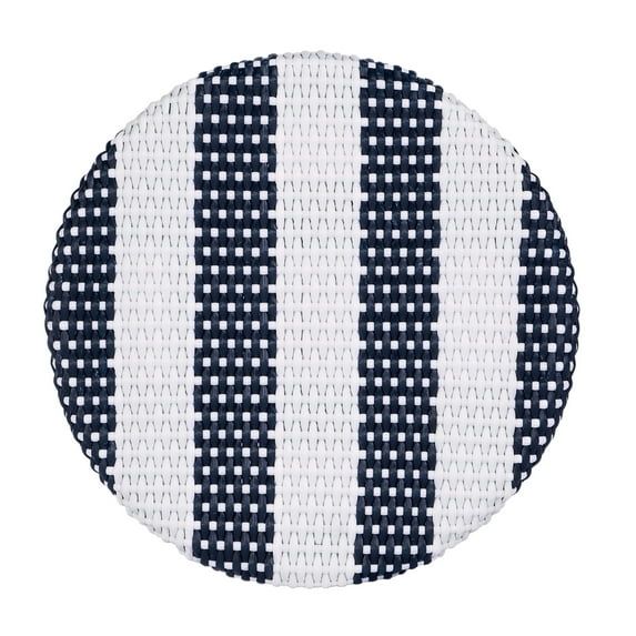 Blue and White Rattan Backless 30" Bar Stool
