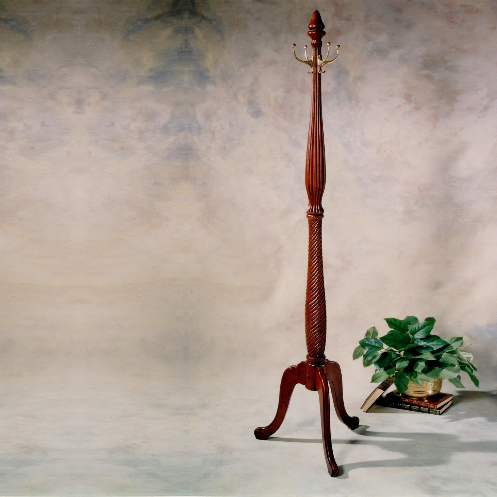 Traditional Cherry Wood Coat Rack with Brass Hooks