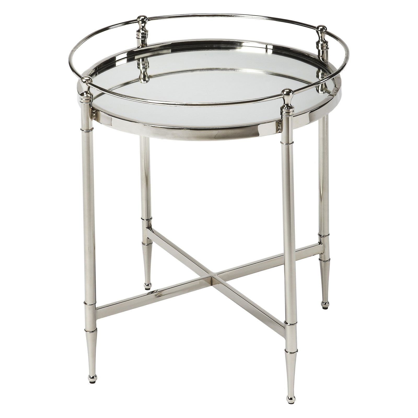 Crosby Round Mirrored Glass and Metal Side Table