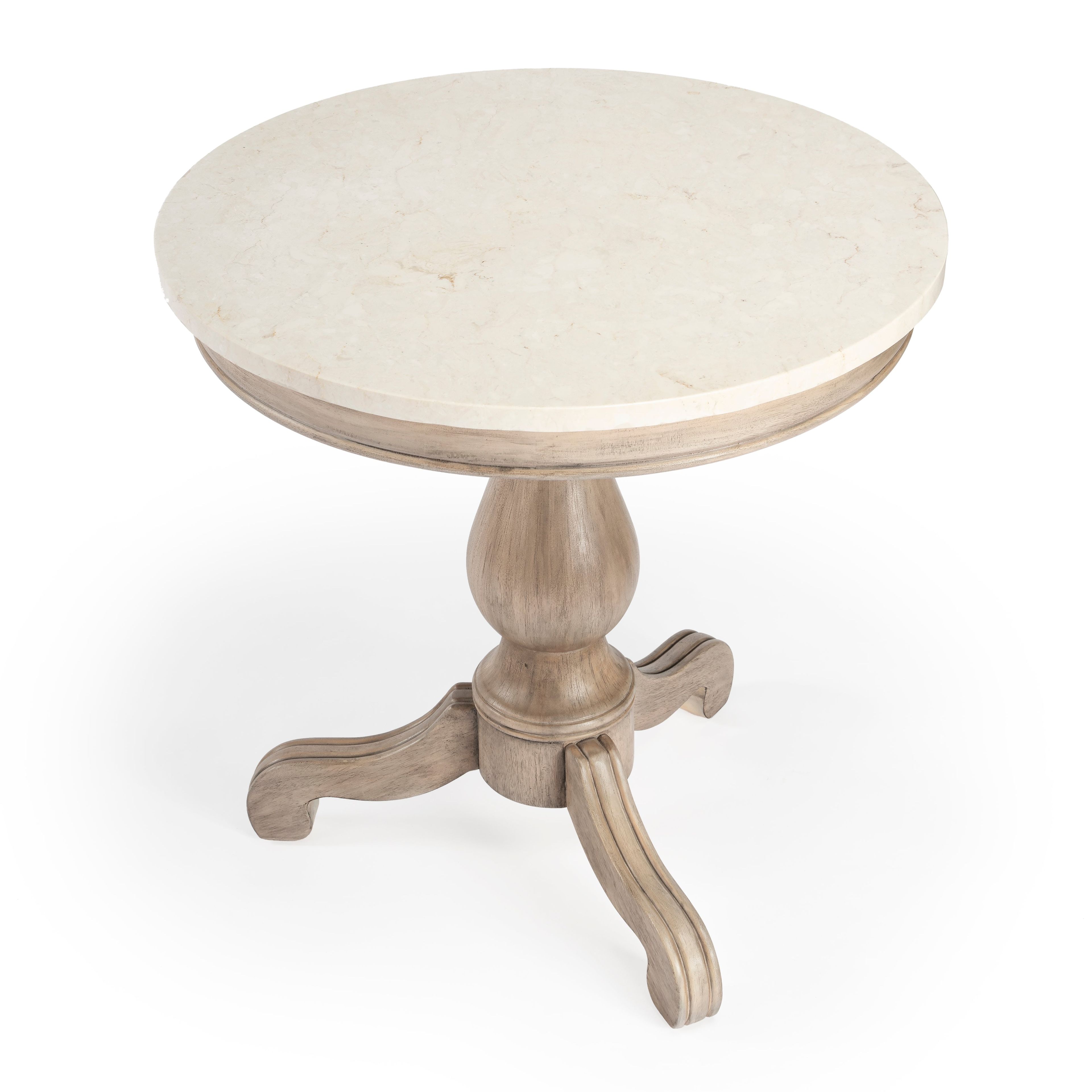 Rustic Gray Melati Marble & Mahogany Round Accent Table