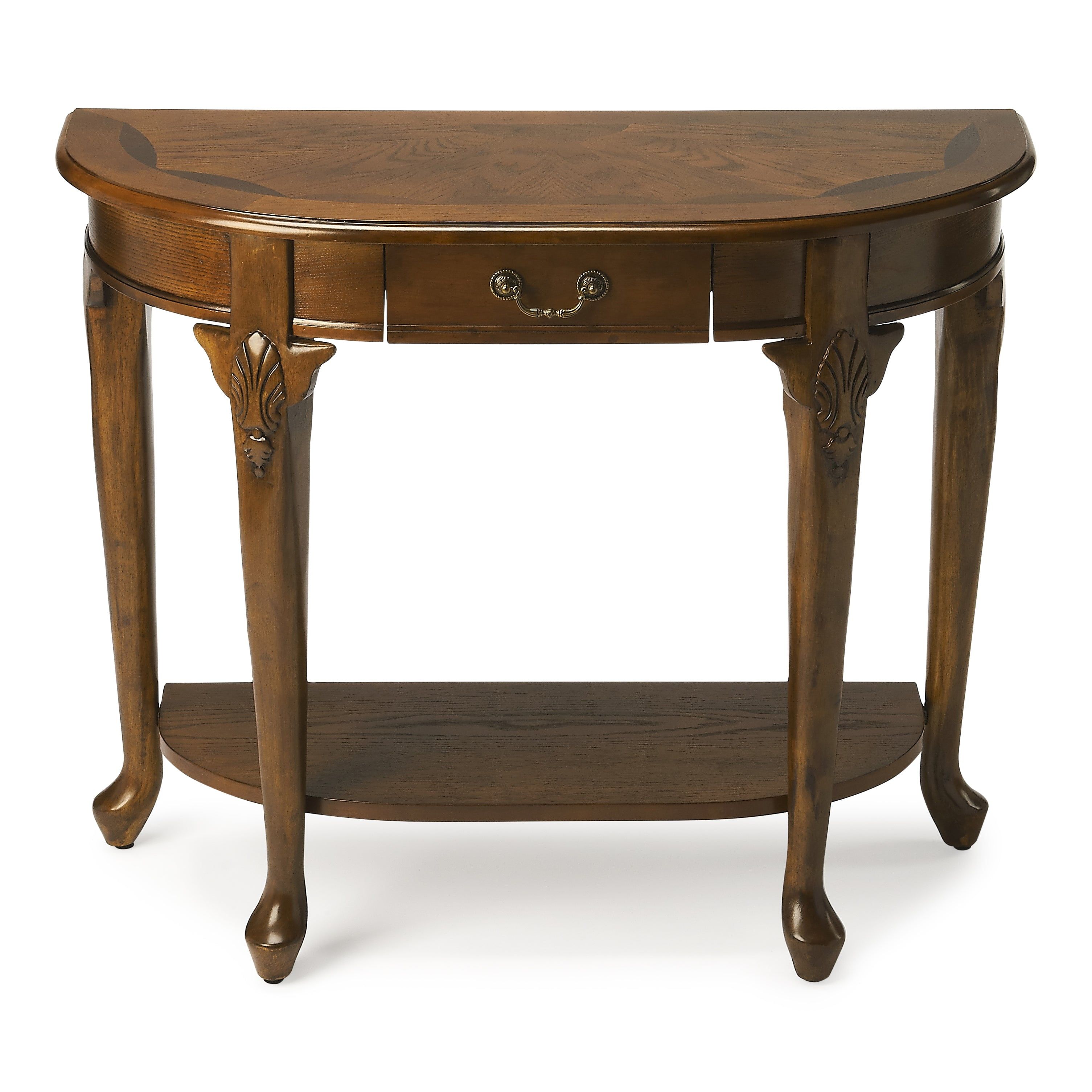 Plantation Cherry Demilune Console Table with Sunburst Top