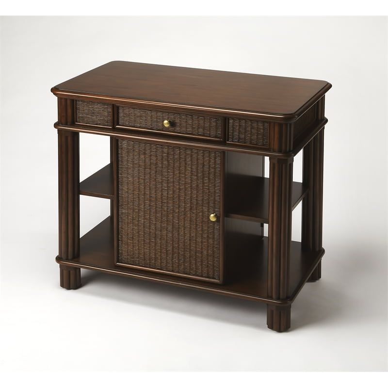 Cocoa Mahogany and Rattan 24"x36" Kitchen Island with Storage