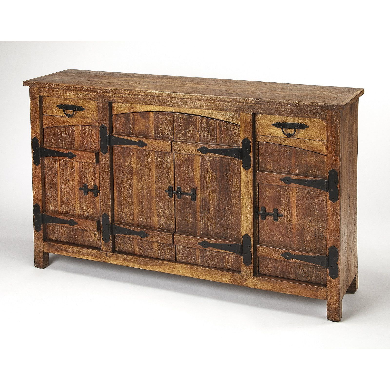 Giddings Rustic Acacia Wood Sideboard with Black Iron Hardware