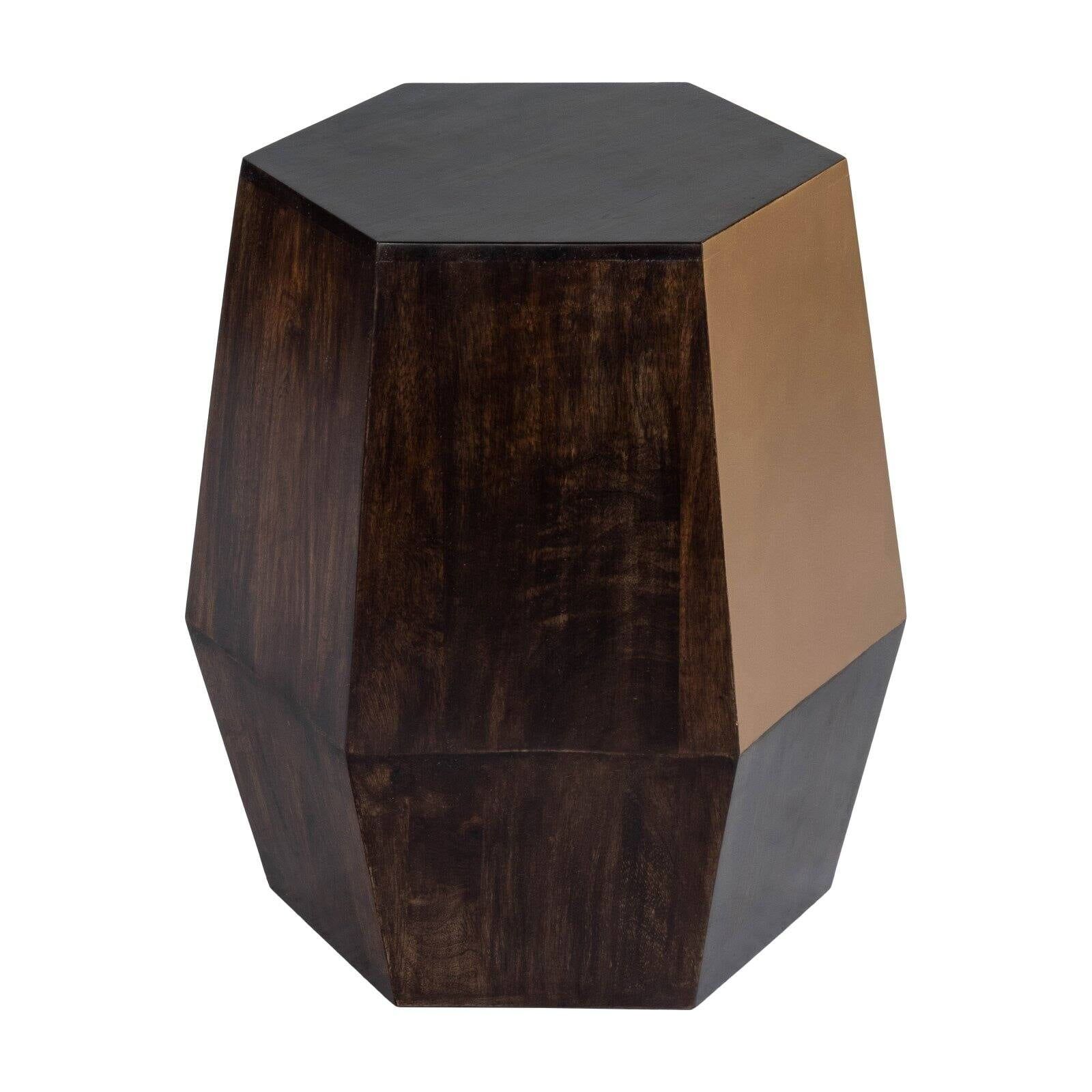 Round Dark Brown Wood and Gold Metal Accent Table