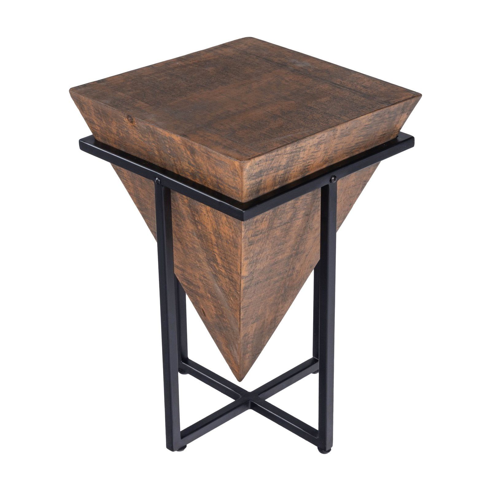 Triangular Mango Wood & Iron Pyramid Accent Table